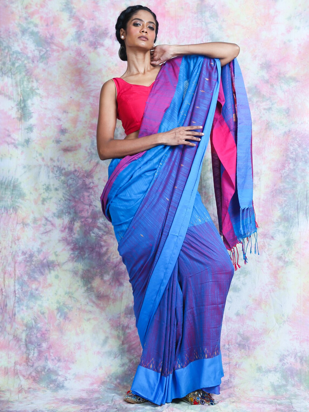 

Charukriti Blue & Pink Pure Cotton Saree