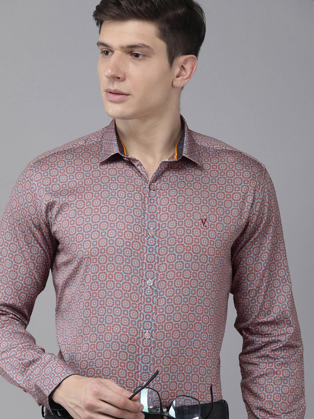 

V Dot Men Pink & Blue Slim Fit Printed Formal Shirt