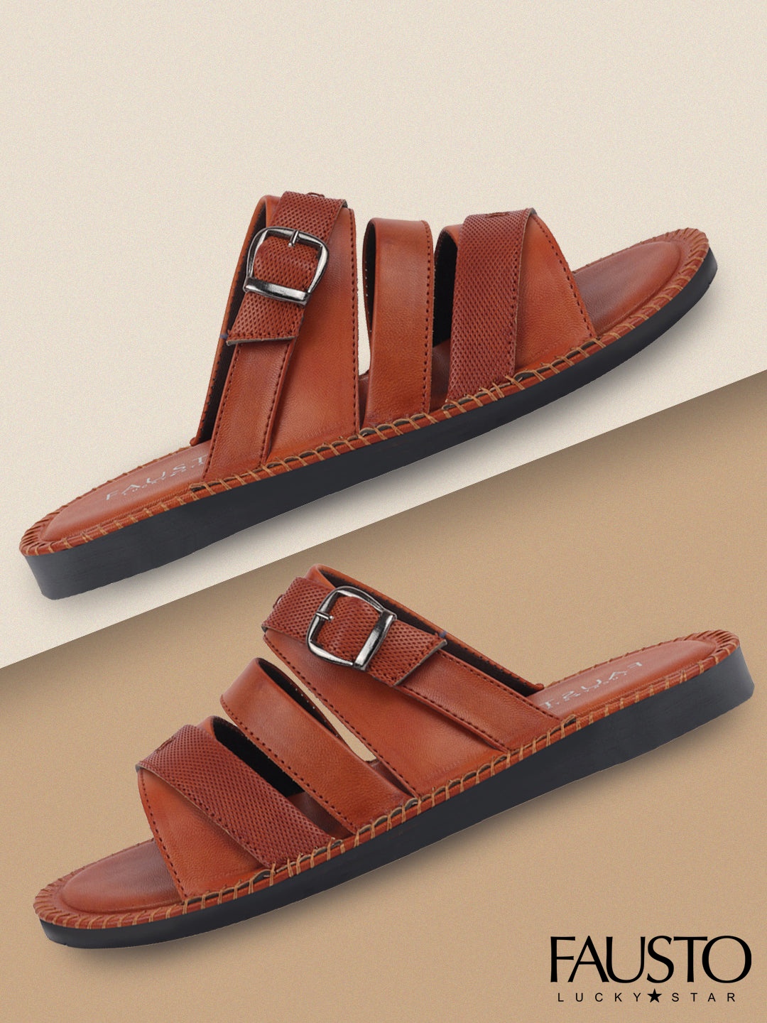 

FAUSTO Men Tan PU Comfort Sandals