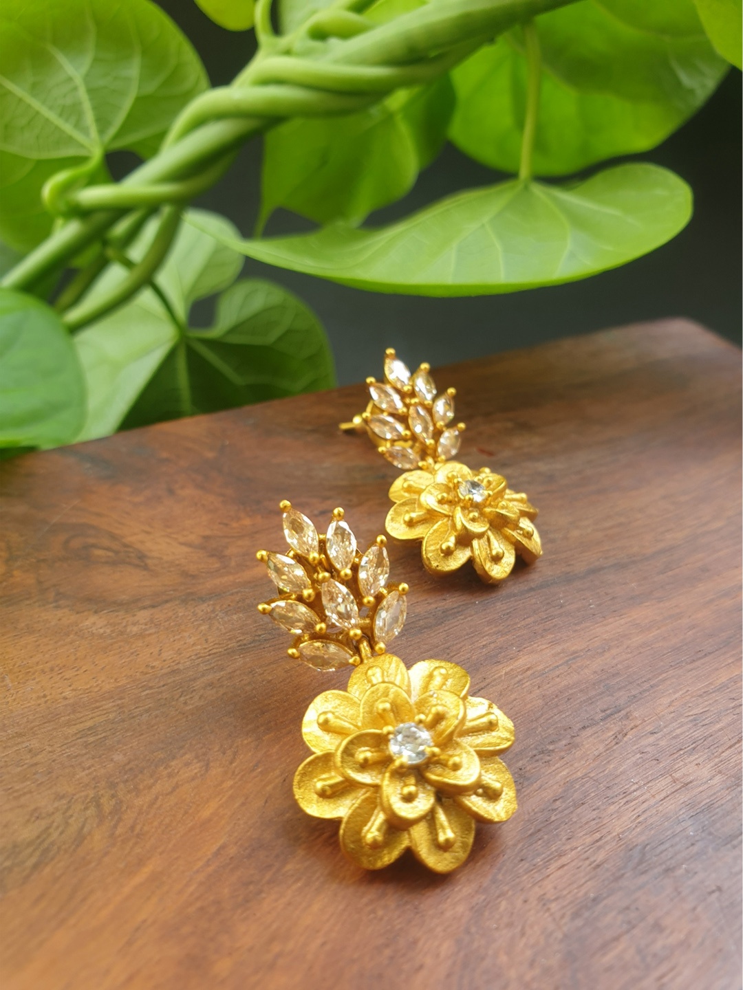 

FIROZA Gold-Plated AD-Studded Floral Drop Earrings