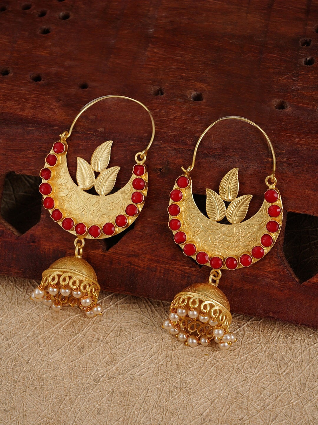 

FIROZA Gold-Plated Dome Shaped Jhumkas Earrings