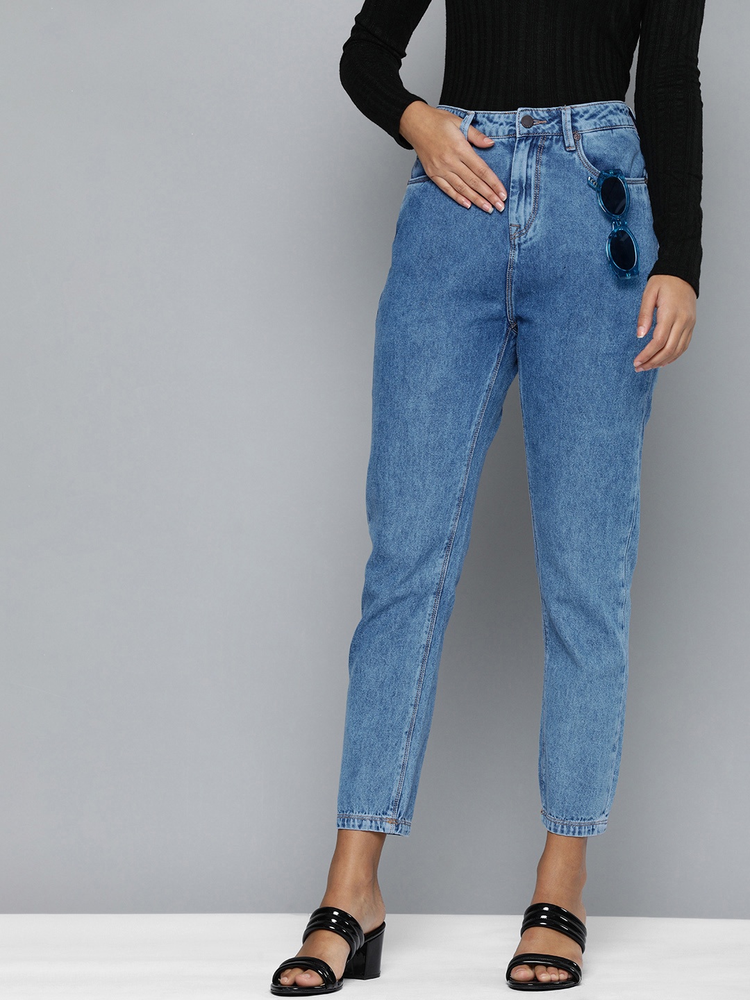 

HERE&NOW Women Blue Boyfriend Fit High-Rise Light Fade Jeans