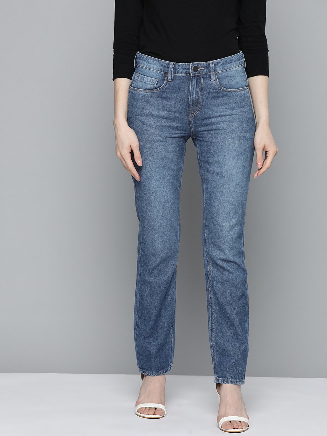 

HERE&NOW Women Blue Slim Fit High-Rise Light Fade Stretchable Jeans