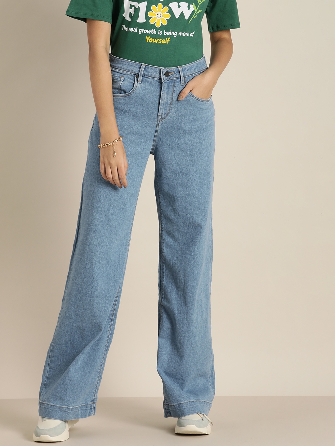 

Moda Rapido Women Blue Wide Leg High-Rise Stretchable Jeans