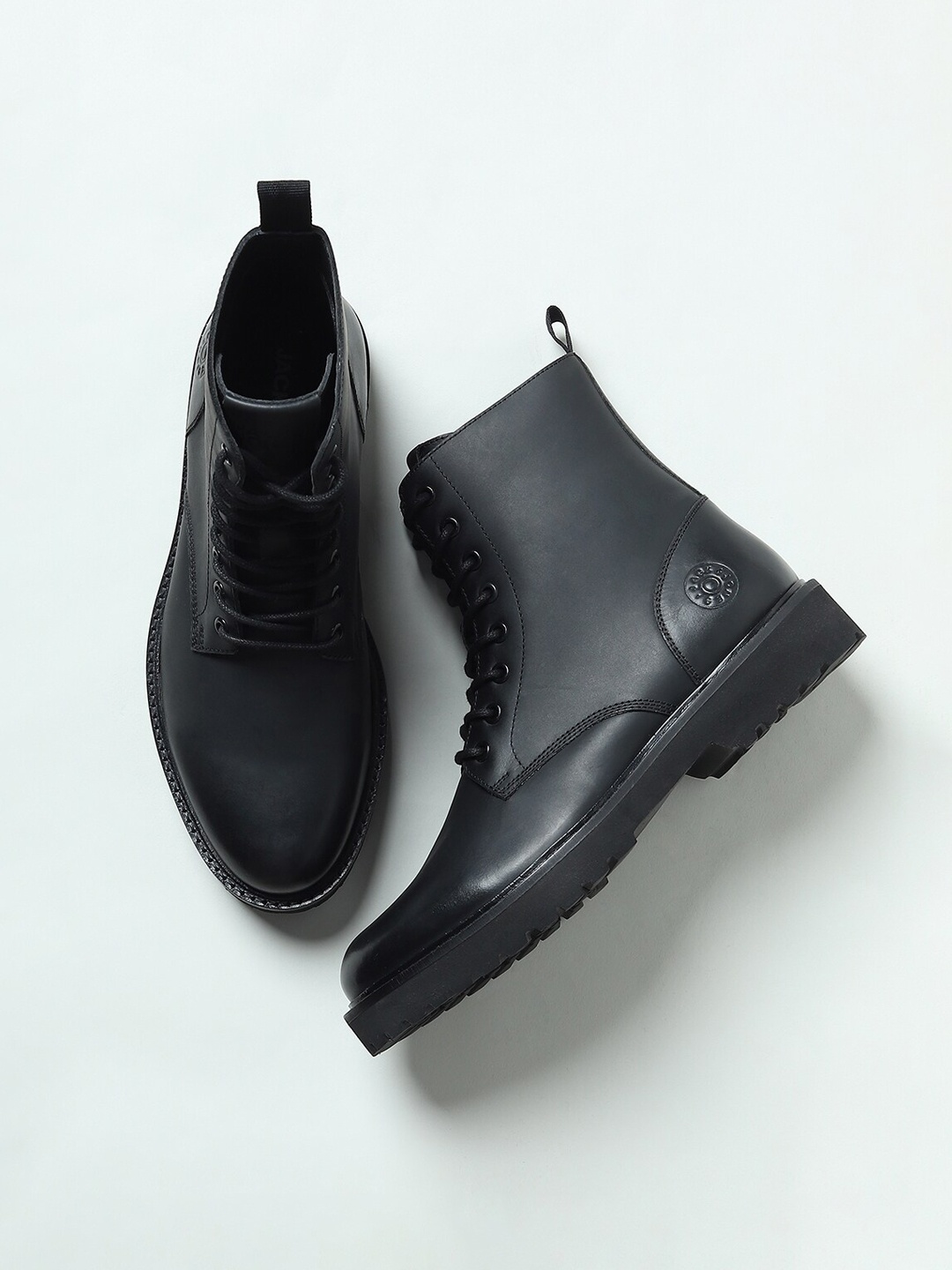 

Jack & Jones Men Black Leather Flat Boots