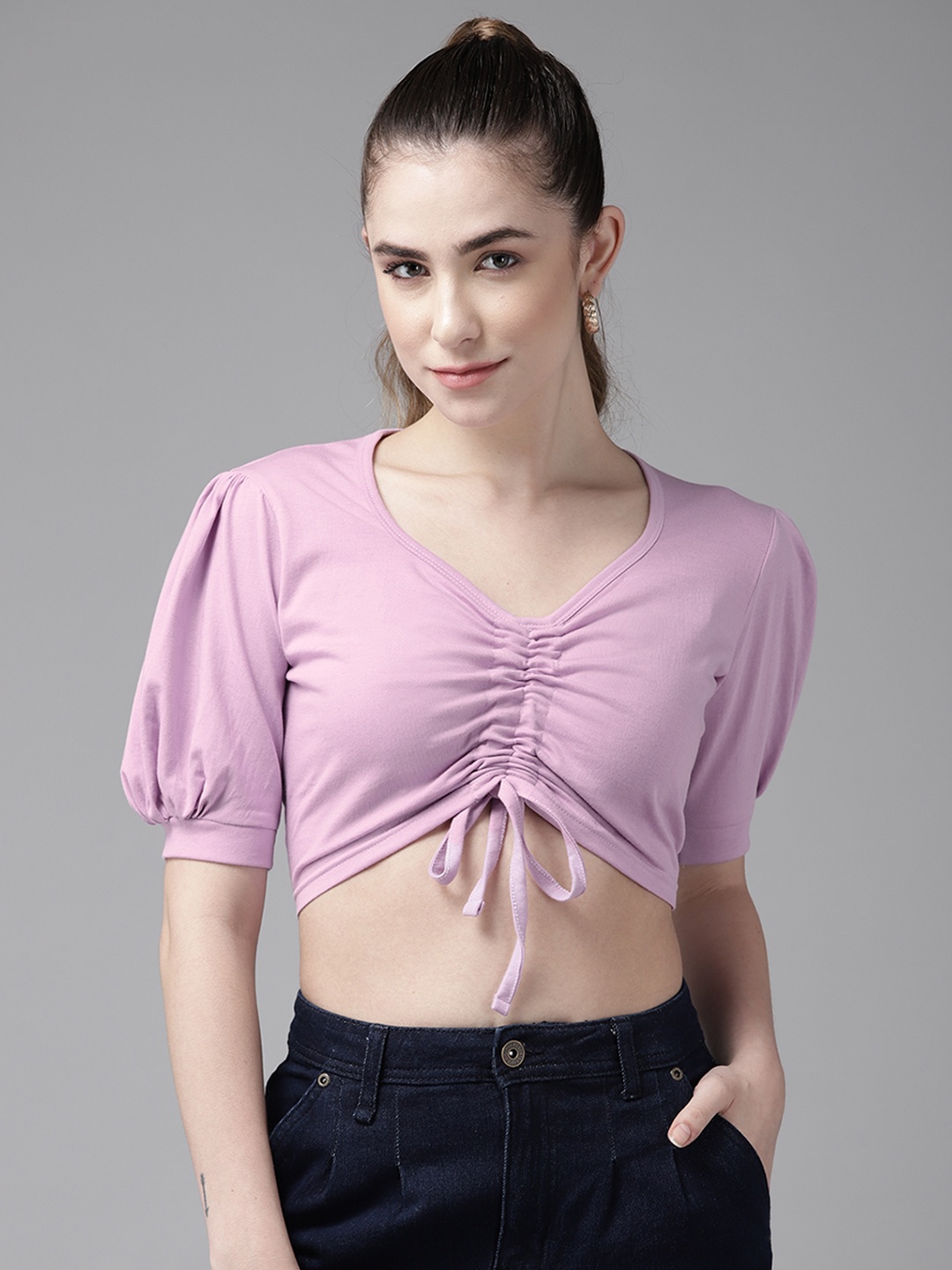 

The Dry State Lavender Solid Fitted Crop Top