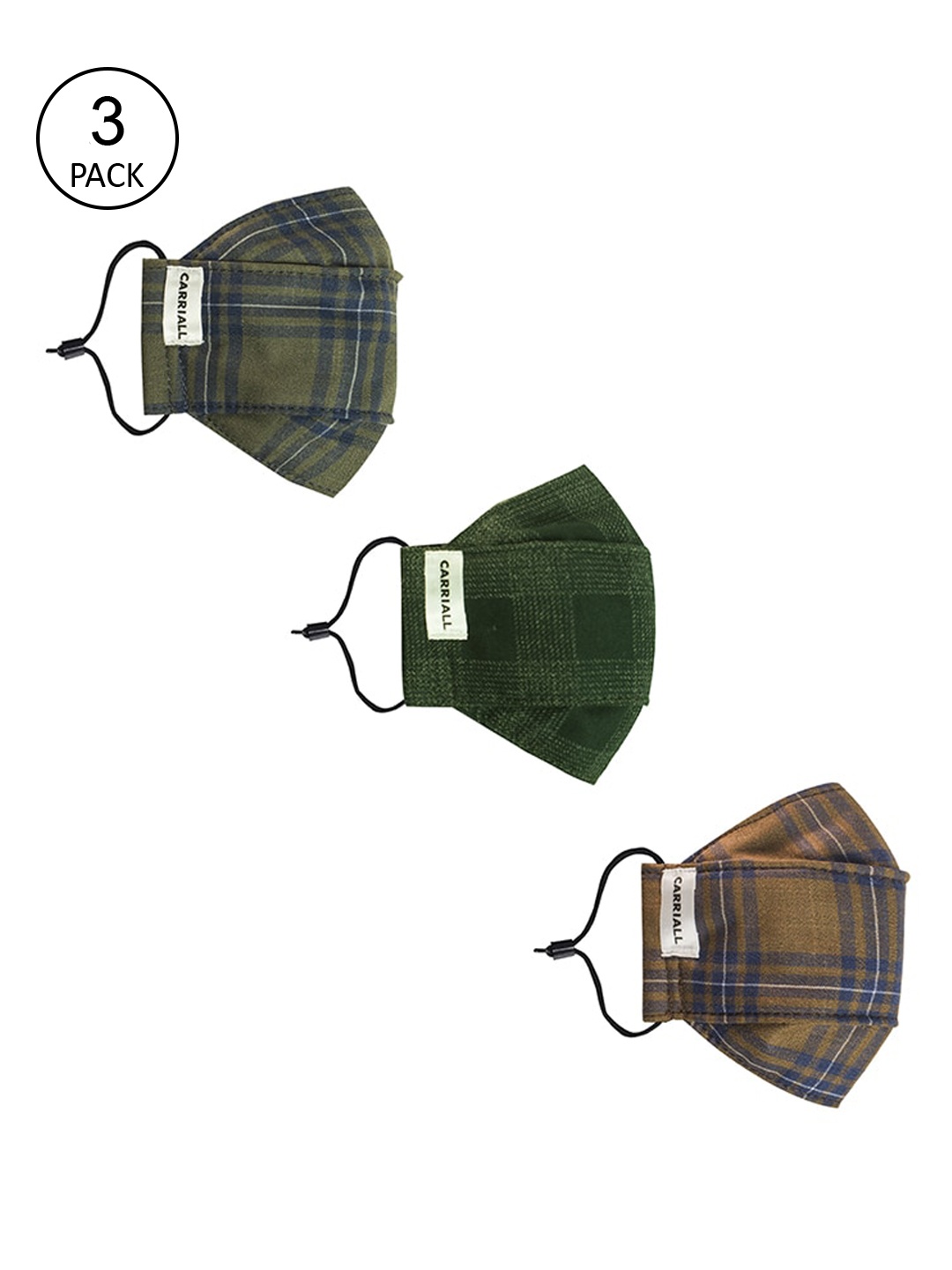 

CARRIALL Unisex Pack Of 3 Assorted 3-Layer Reusable Cotton Cloth Masks