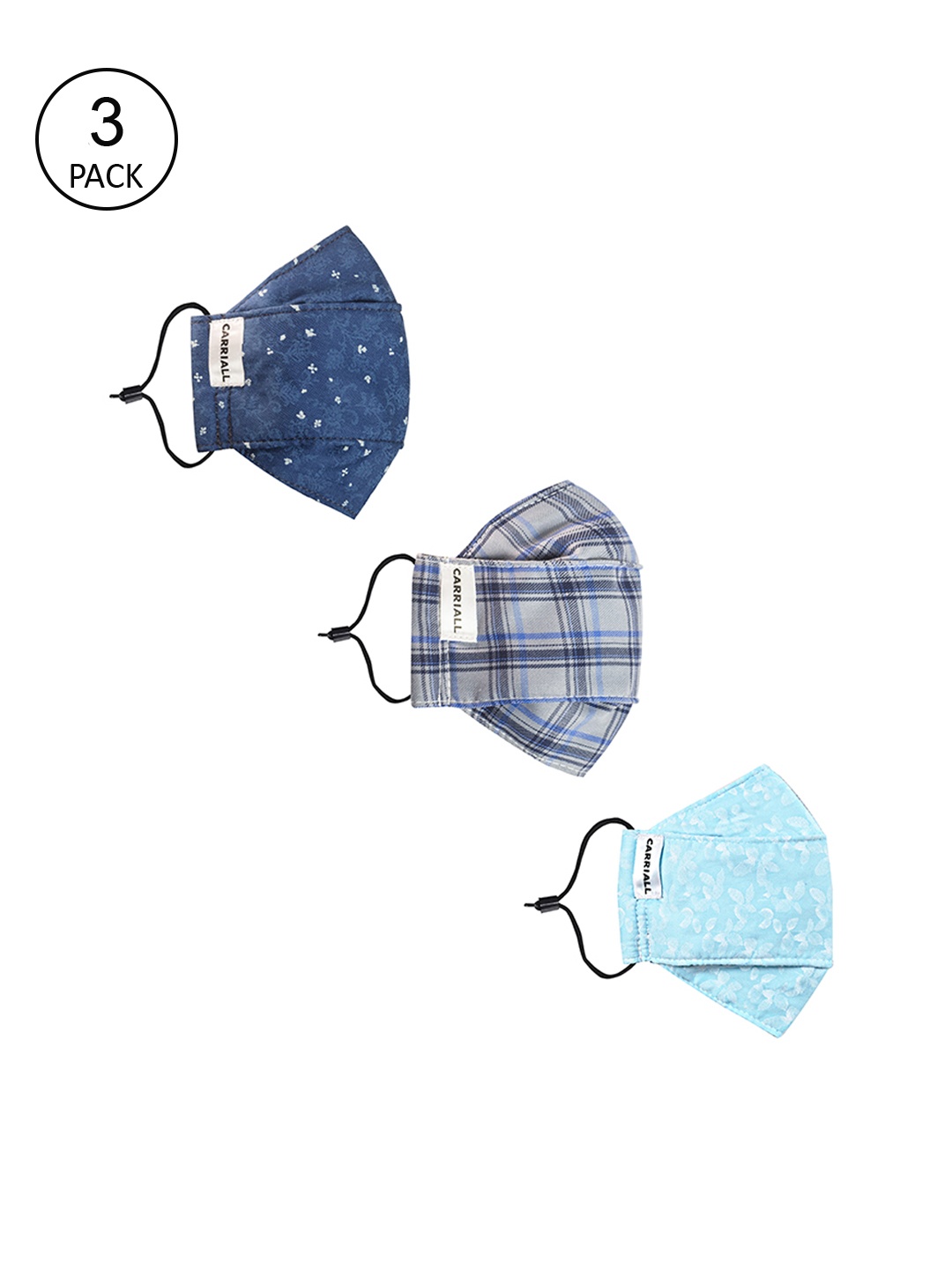 

CARRIALL Unisex Pack Of 3 Assorted 3-Ply Reusable Cotton Cloth Masks