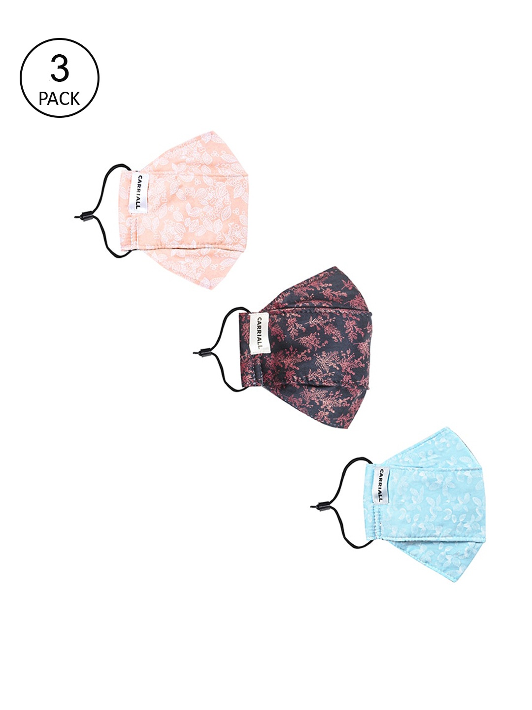 

CARRIALL Unisex Pack Of 3 Assorted 3-Layer Reusable Cotton Cloth Masks
