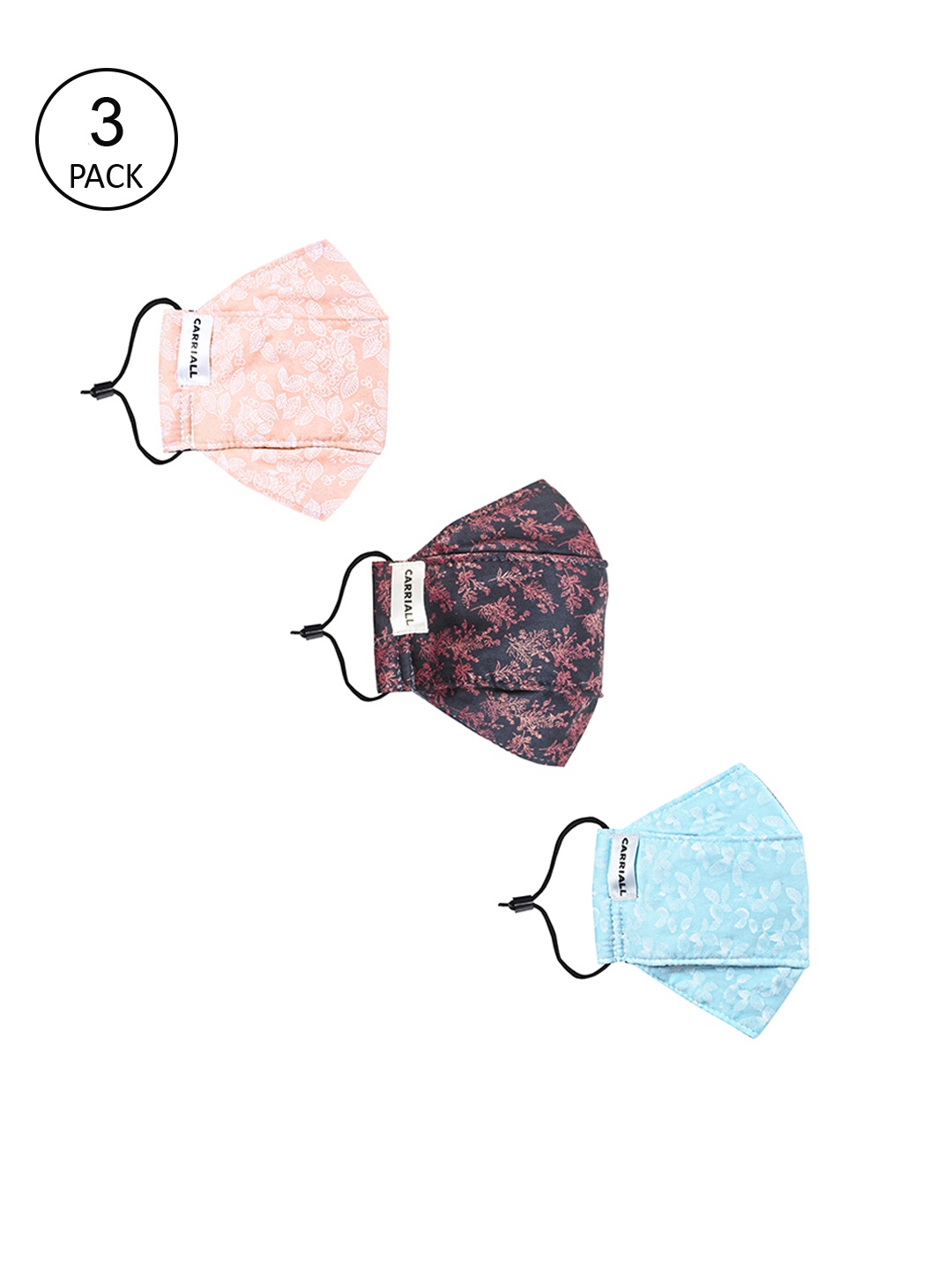 

CARRIALL Unisex Pack Of 3 Assorted 3-Layer Reusable Cotton Cloth Masks