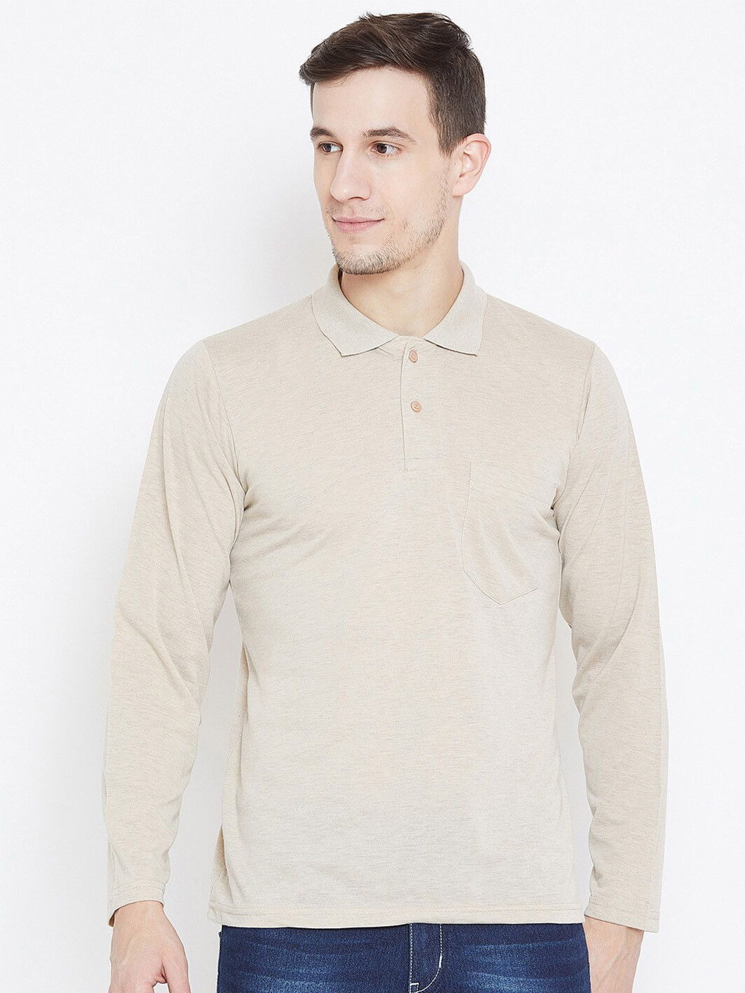 

Camey Men Beige Polo Collar Cotton T-shirt