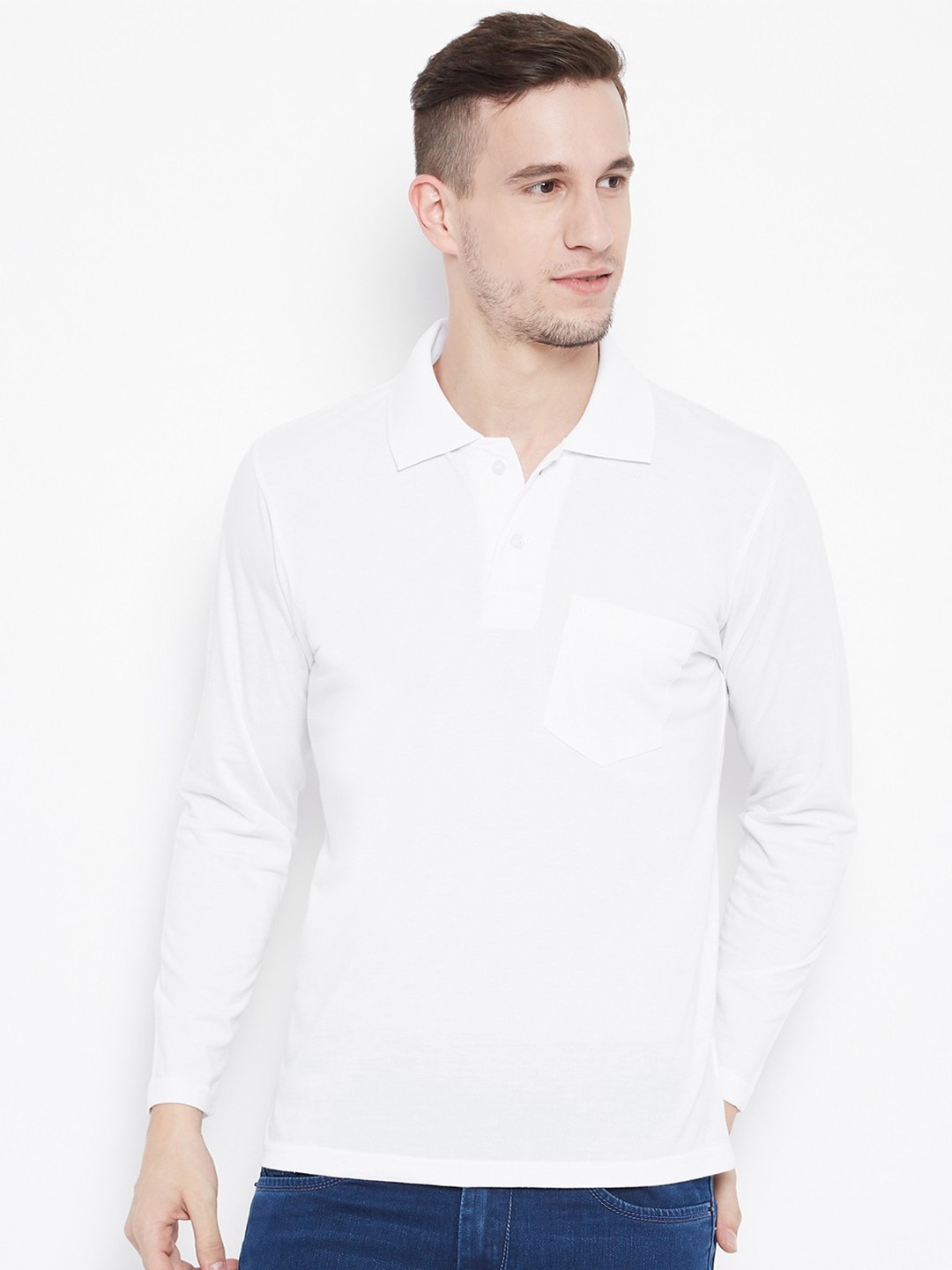

Camey Men White Polo Collar Cotton T-shirt