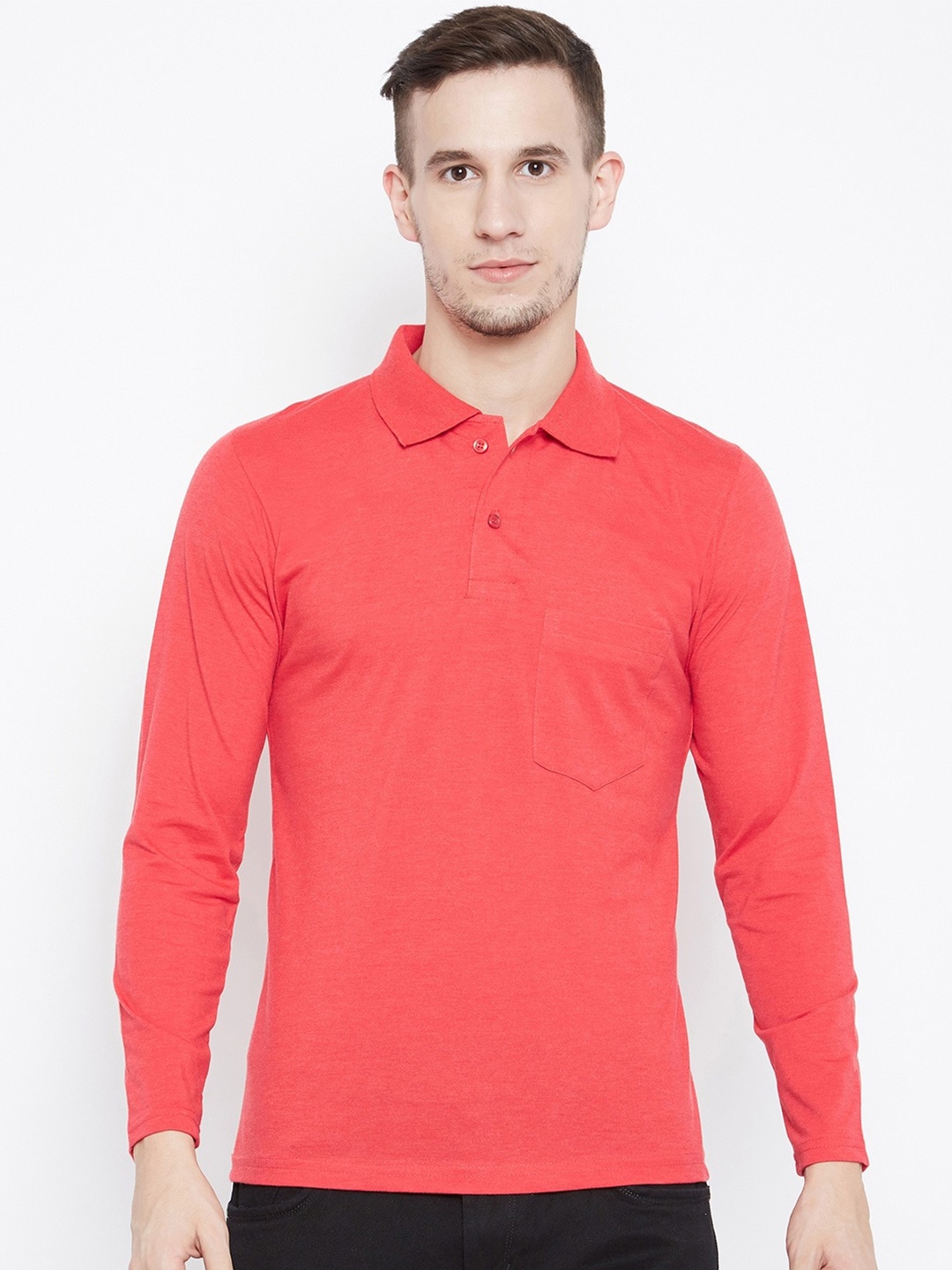

Camey Men Red Polo Collar Cotton T-shirt