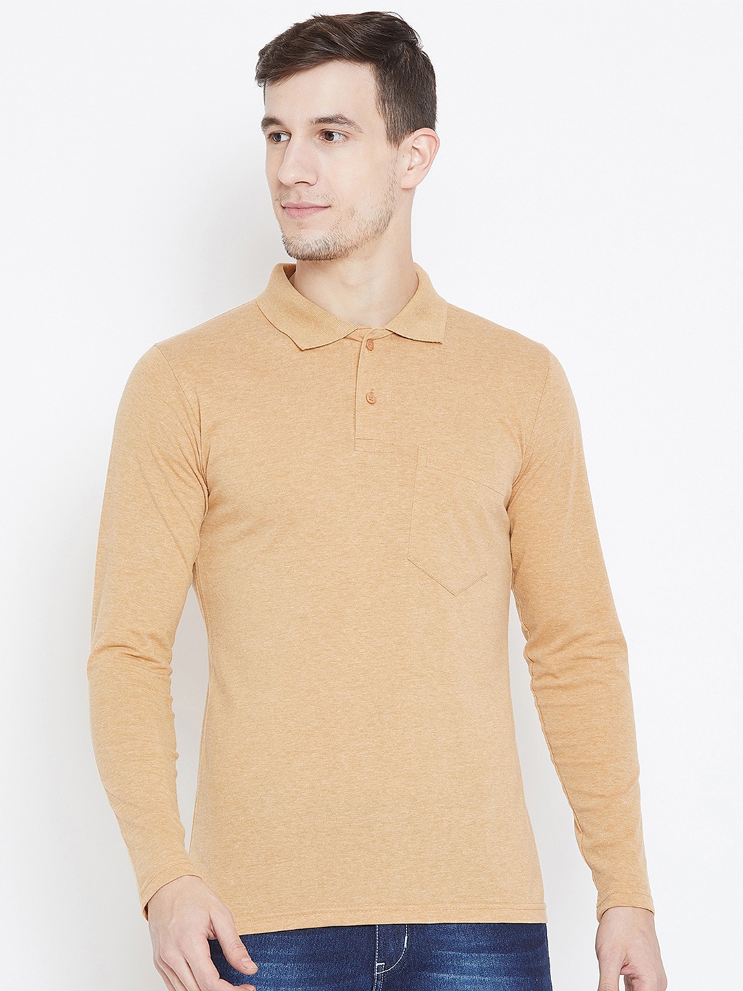 

Camey Men Cream-Coloured Polo Collar Cotton T-shirt
