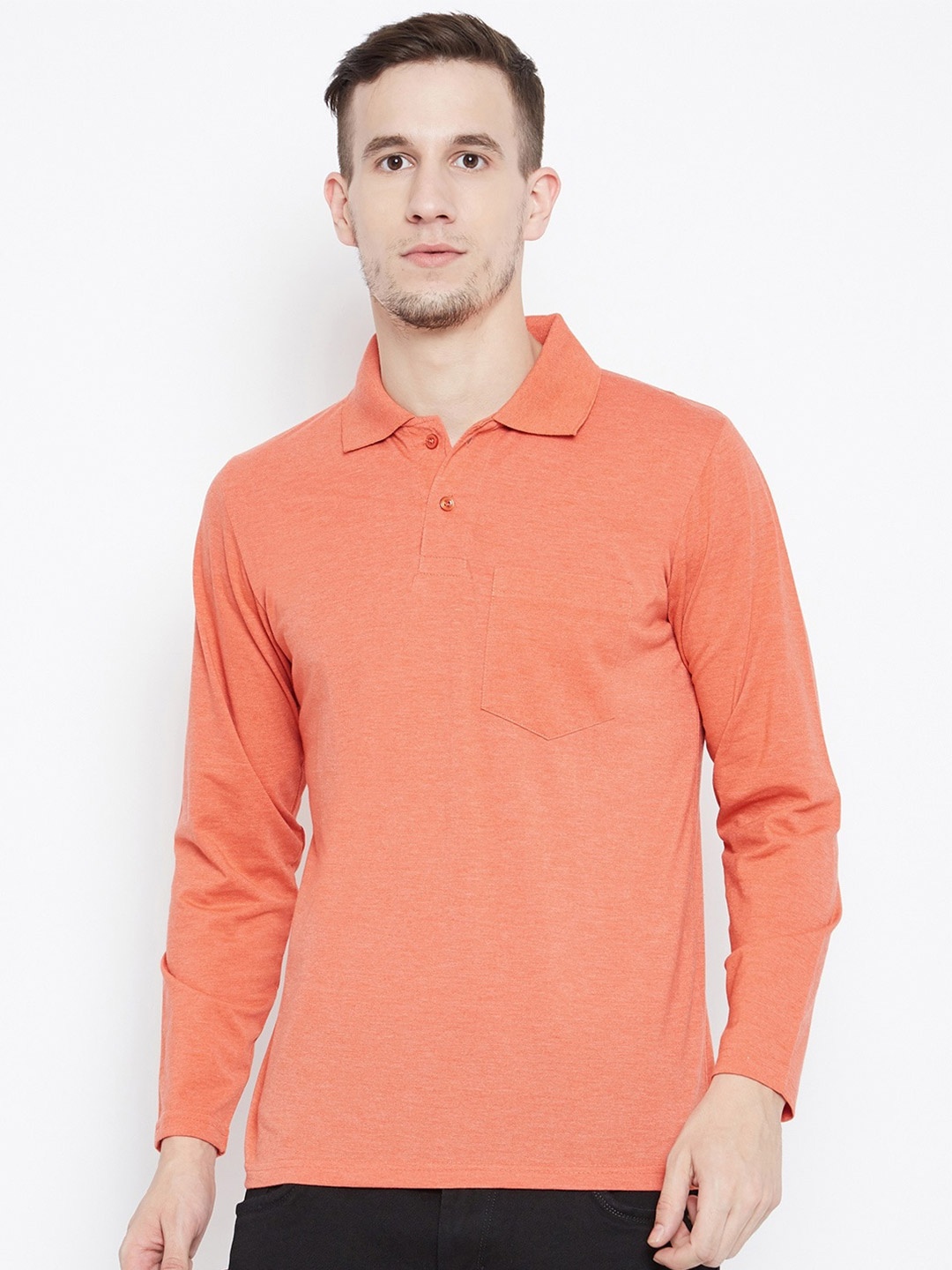 

Camey Men Orange Polo Collar Cotton T-shirt