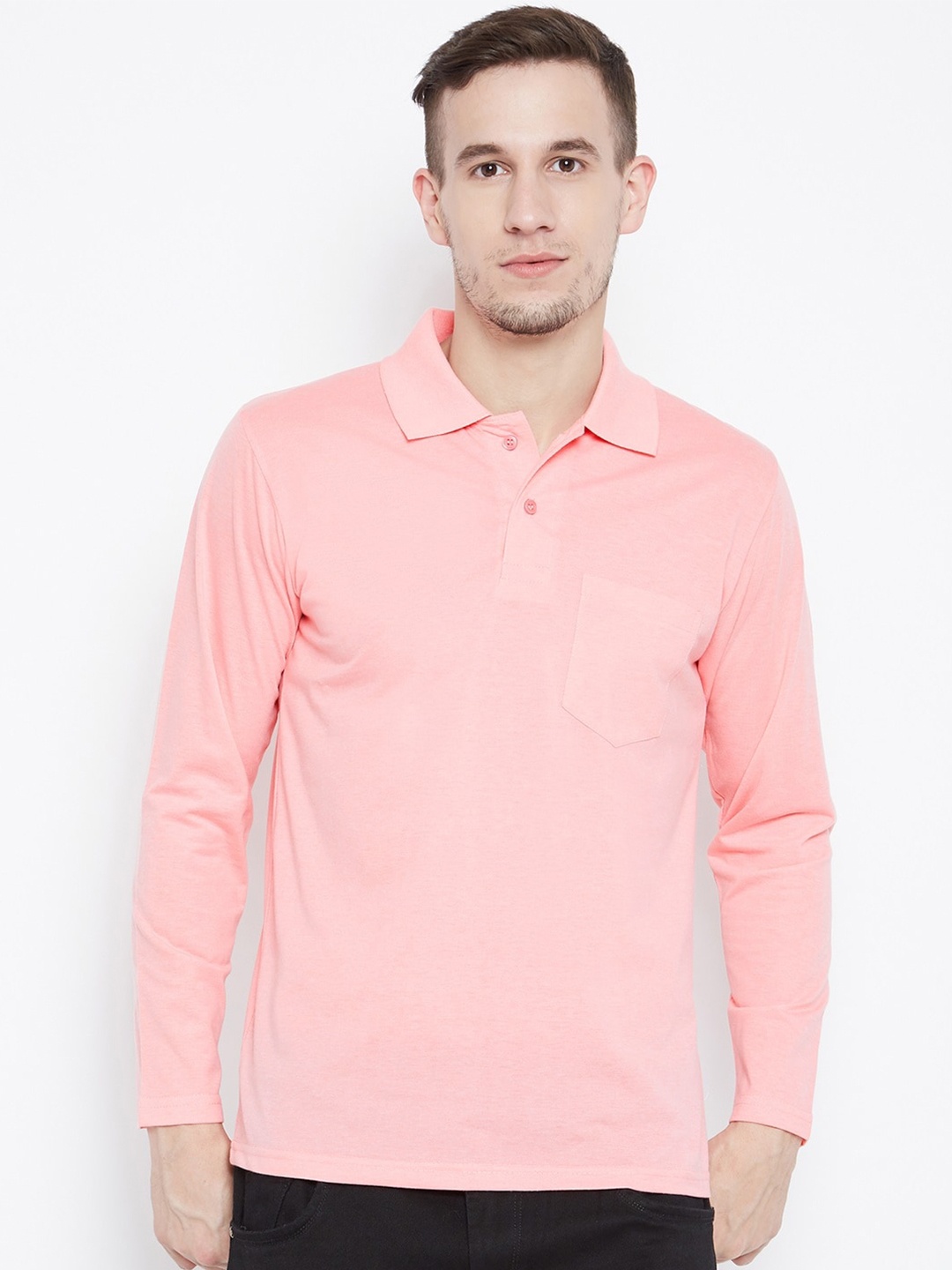 

Camey Men Pink Polo Collar Cotton T-shirt
