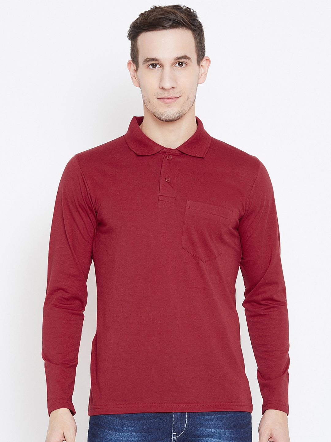 

Camey Men Red Polo Collar Cotton T-shirt