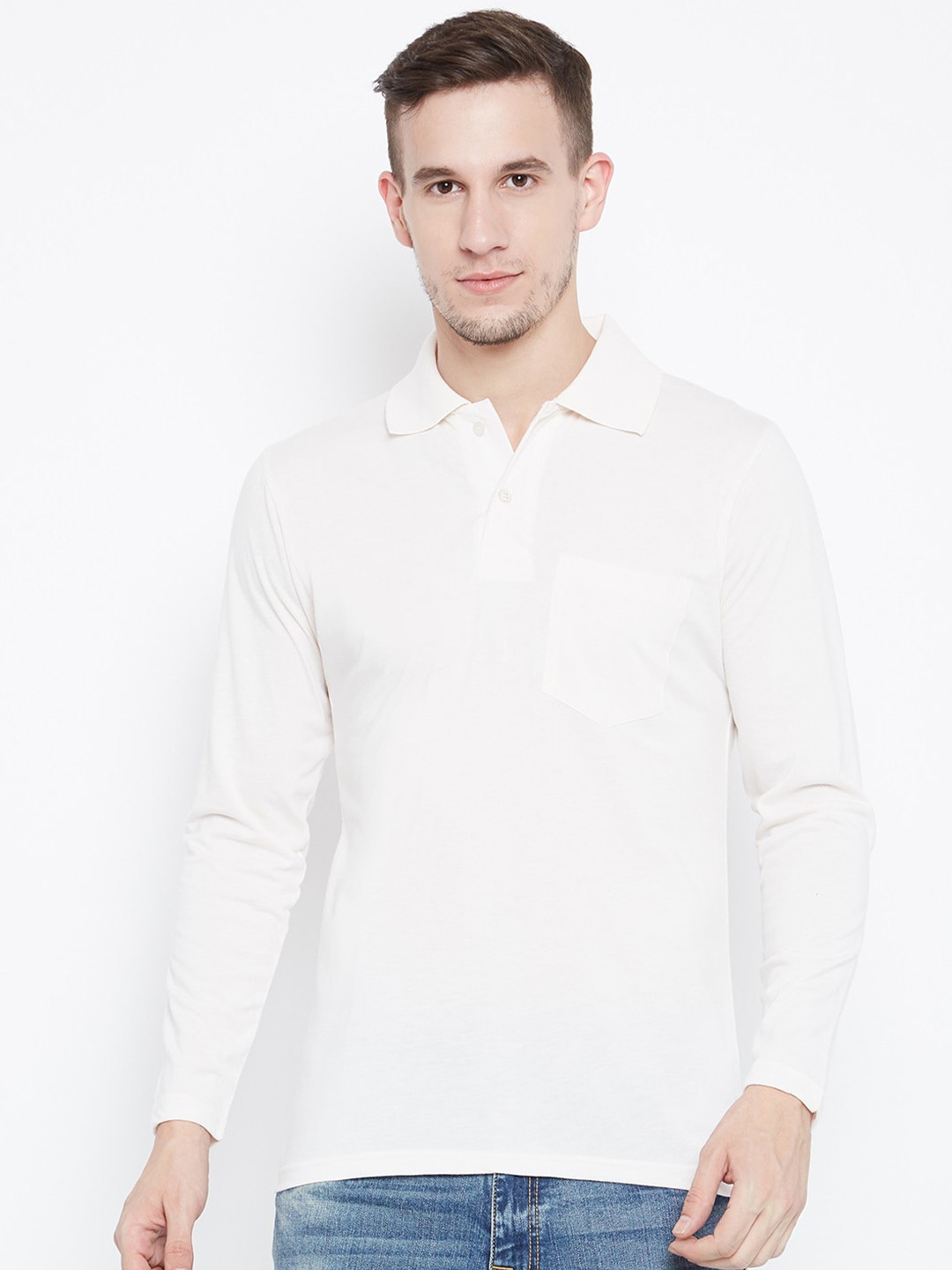 

Camey Men Off-White Polo Collar Cotton T-shirt