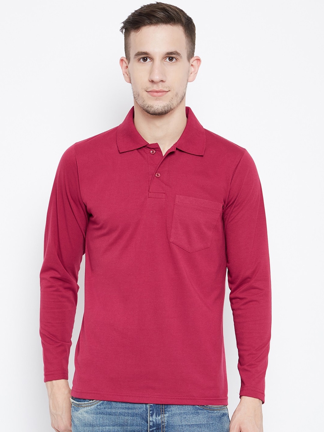 

Camey Men Pink Polo Collar Cotton T-shirt