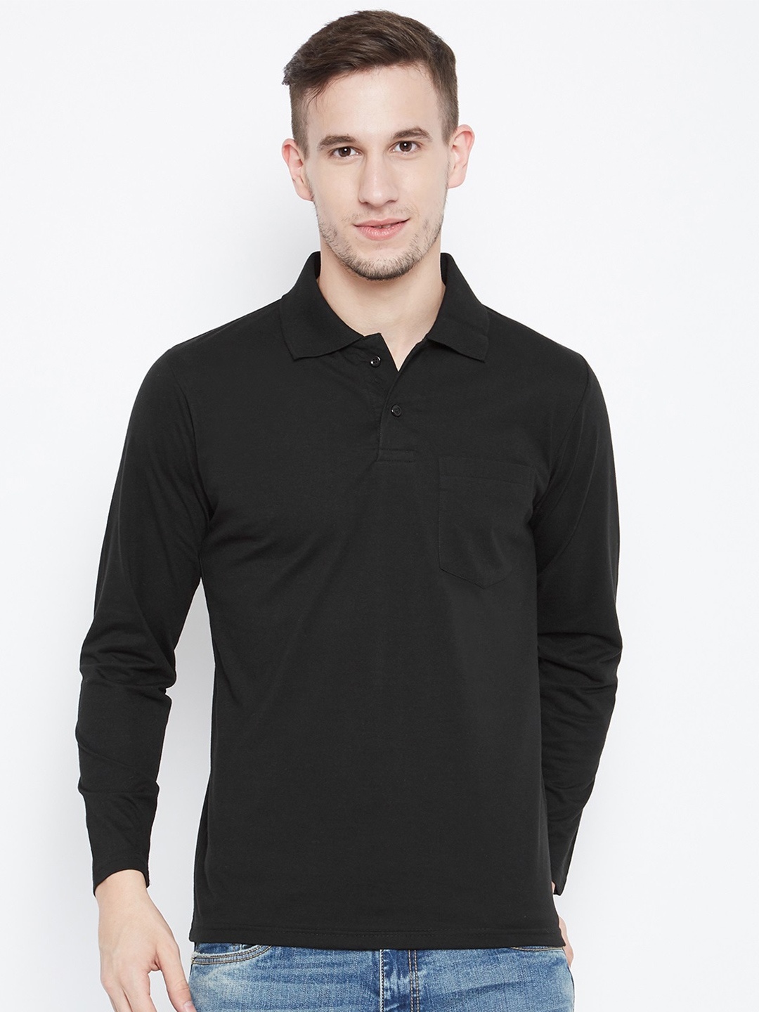 

Camey Men Black Polo Collar Cotton T-shirt