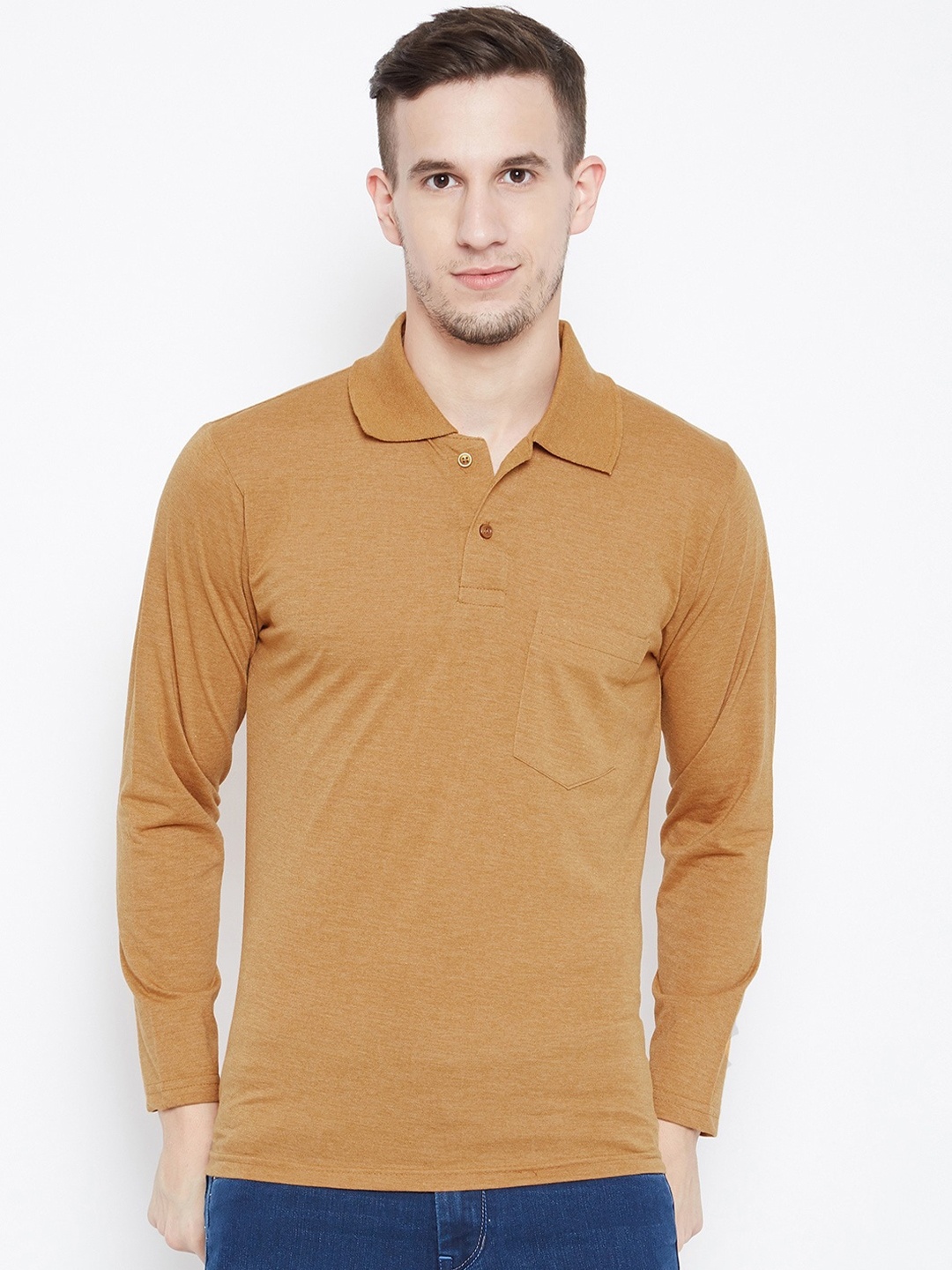 

Camey Men Mustard Yellow Polo Collar Cotton T-shirt