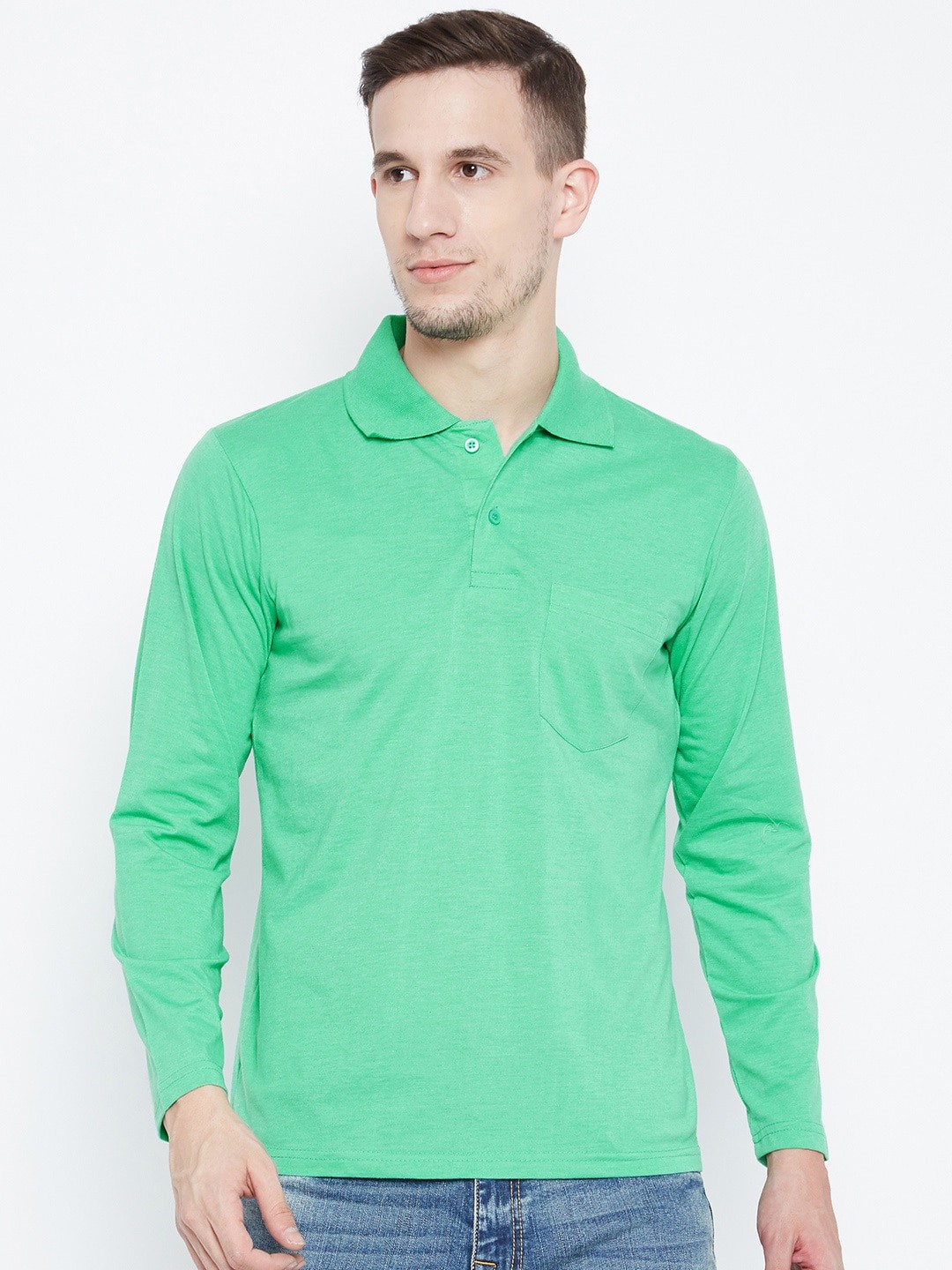 

Camey Men Green Polo Collar Cotton T-shirt