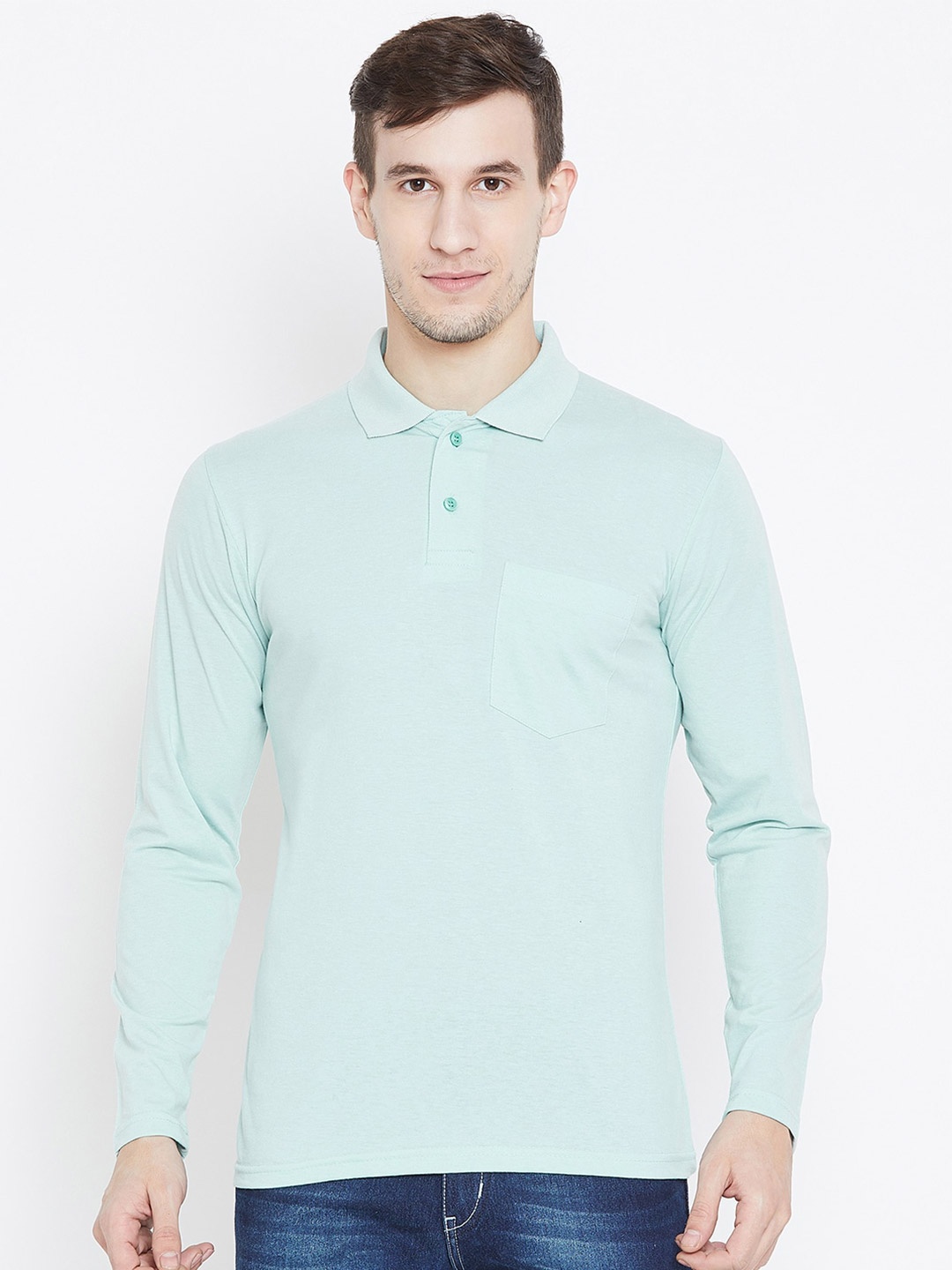 

Camey Men Green Polo Collar Cotton T-shirt