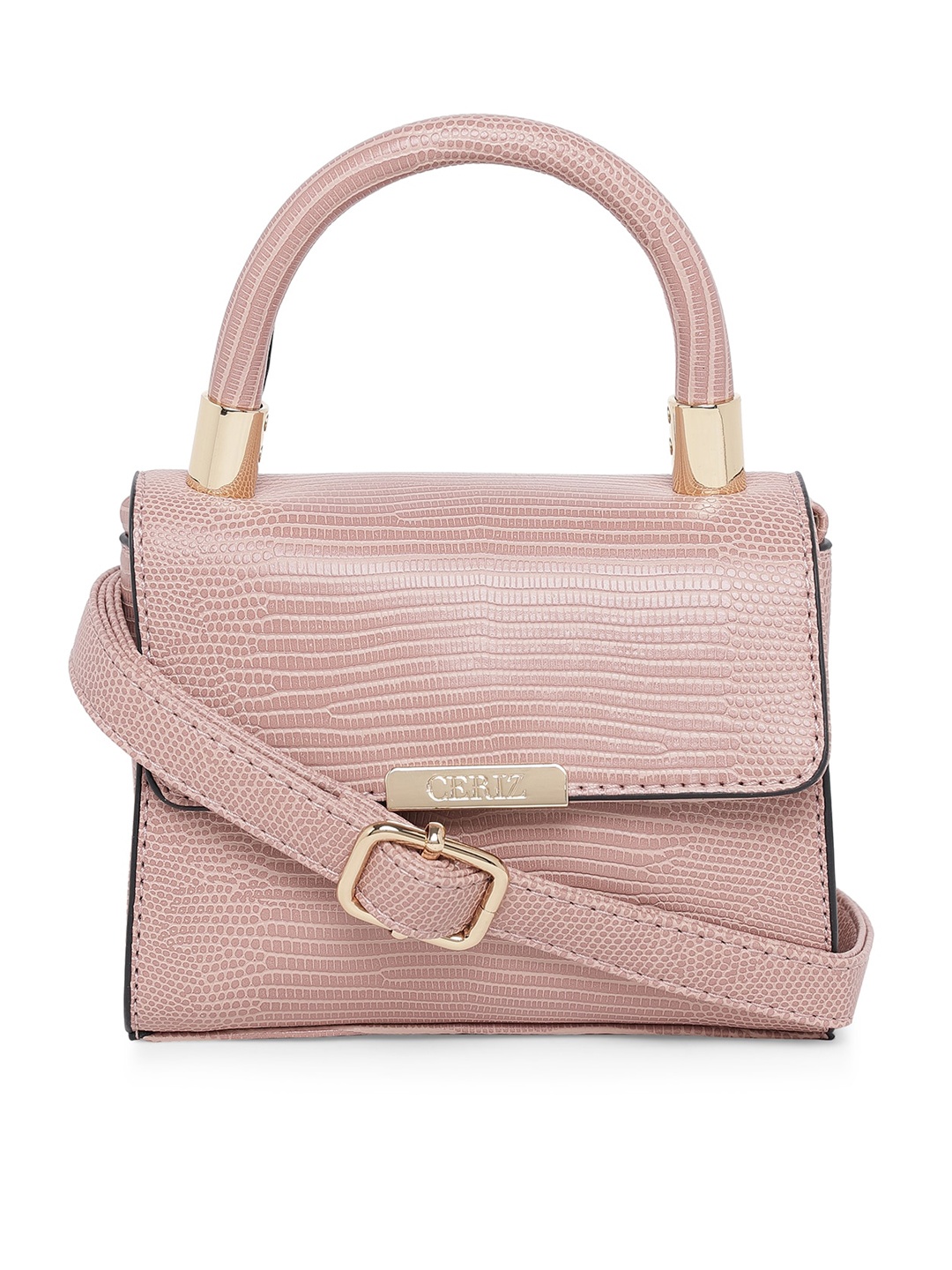 

CERIZ Pink Textured Structured Satchel