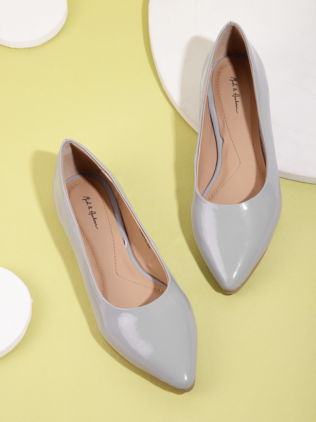 

Mast & Harbour Women Grey Solid Pointed Toe Ballerinas