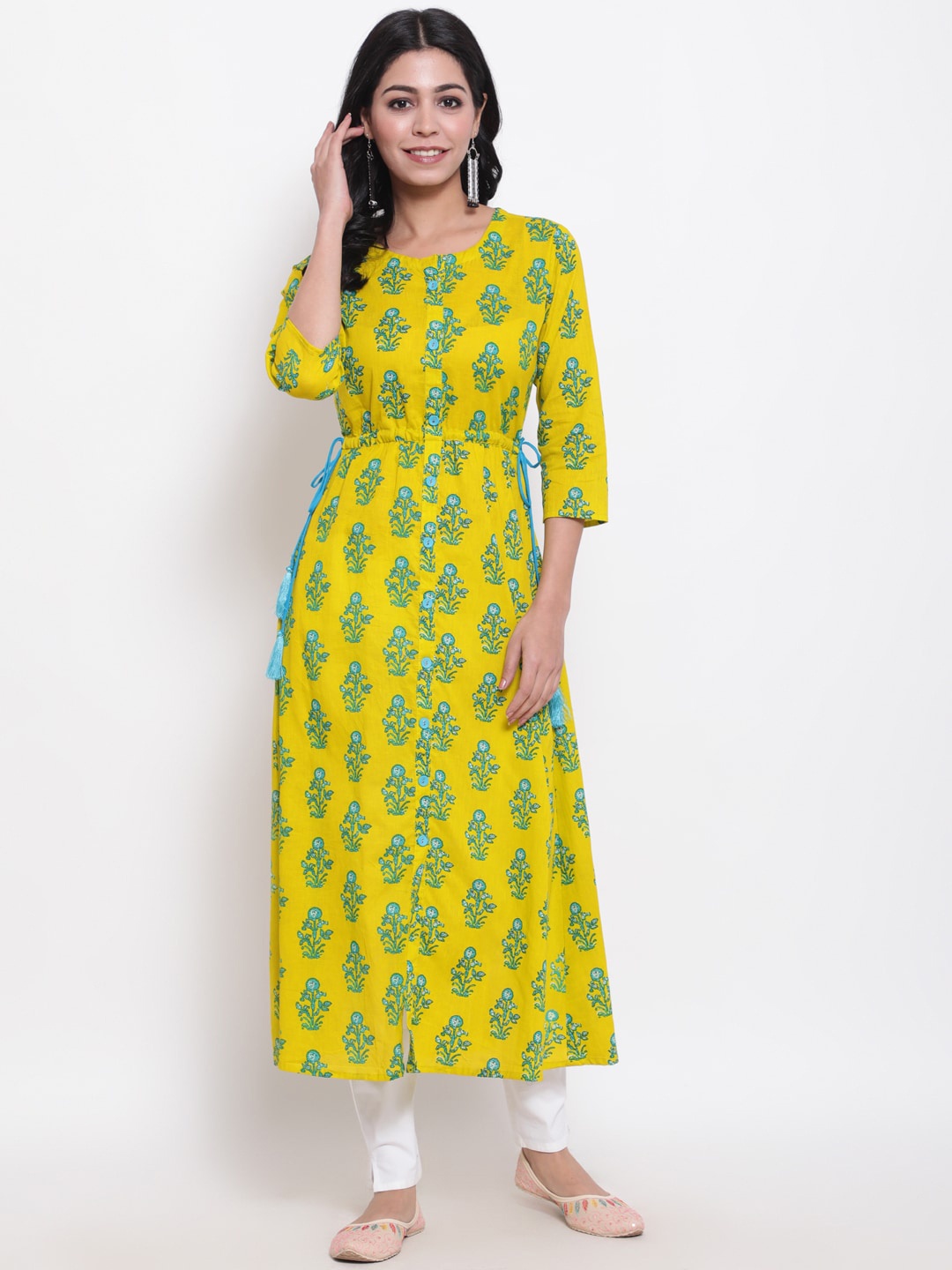 

GLAM ROOTS Women Yellow Floral Printed Floral Anarkali Kurta