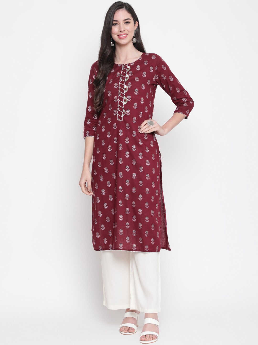 

GLAM ROOTS Women Maroon Printed Kurta