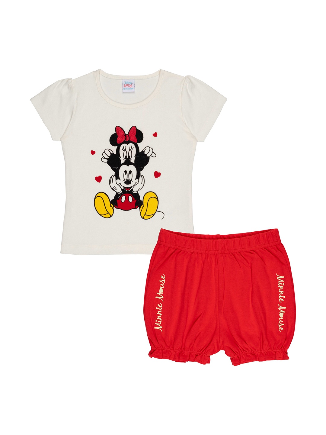 

Disney Girls White & Red Mickey & Minnie Printed T-shirt with Shorts
