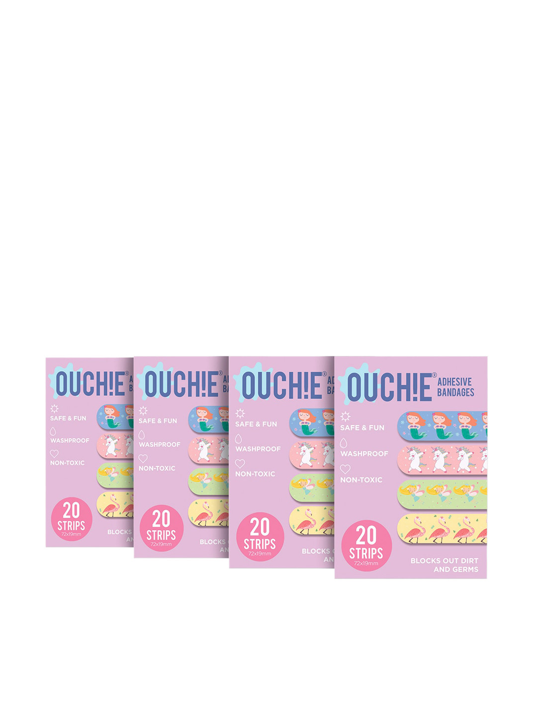 

OUCHIE Kids Set of 4 Lavender Non-Toxic Printed Bandages - 20 Strips each
