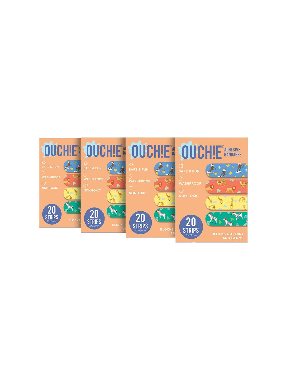 

OUCHIE Kids Set of 4 Orange Non-Toxic Printed Bandages - 20 Strips each