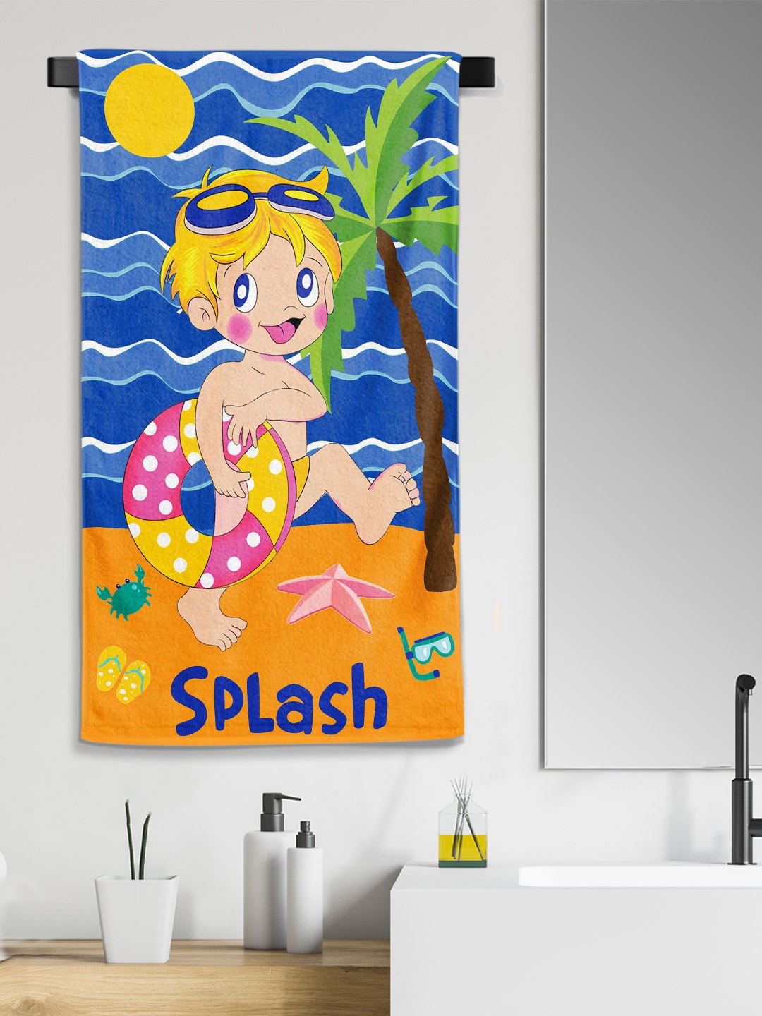 

YK Kids Splash Printed Small Cotton Bath Towel in 300 GSM, Multi