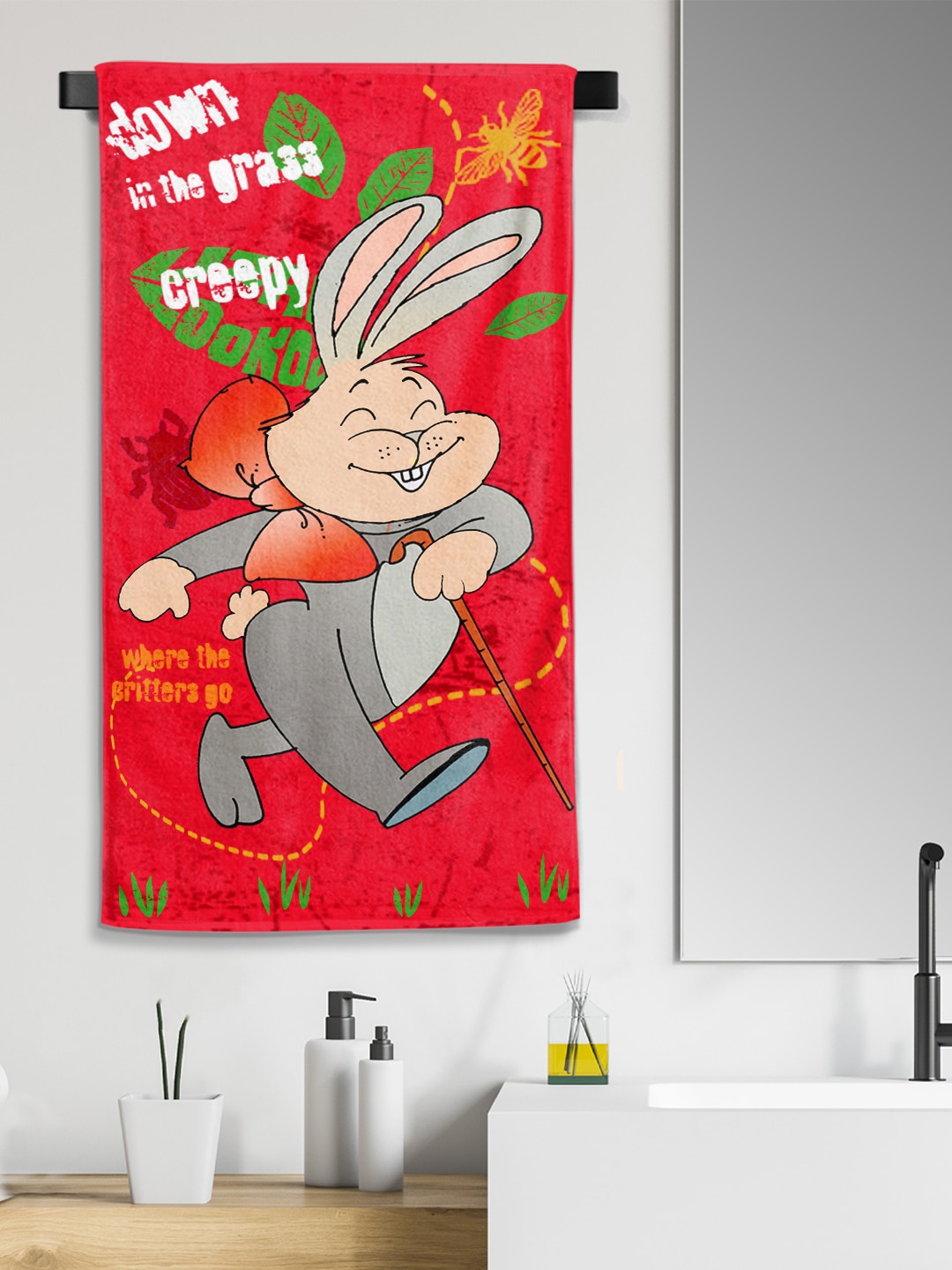 

YK Kids Red & Grey Rabbit Printed 260 GSM Organic Cotton Bath Towel