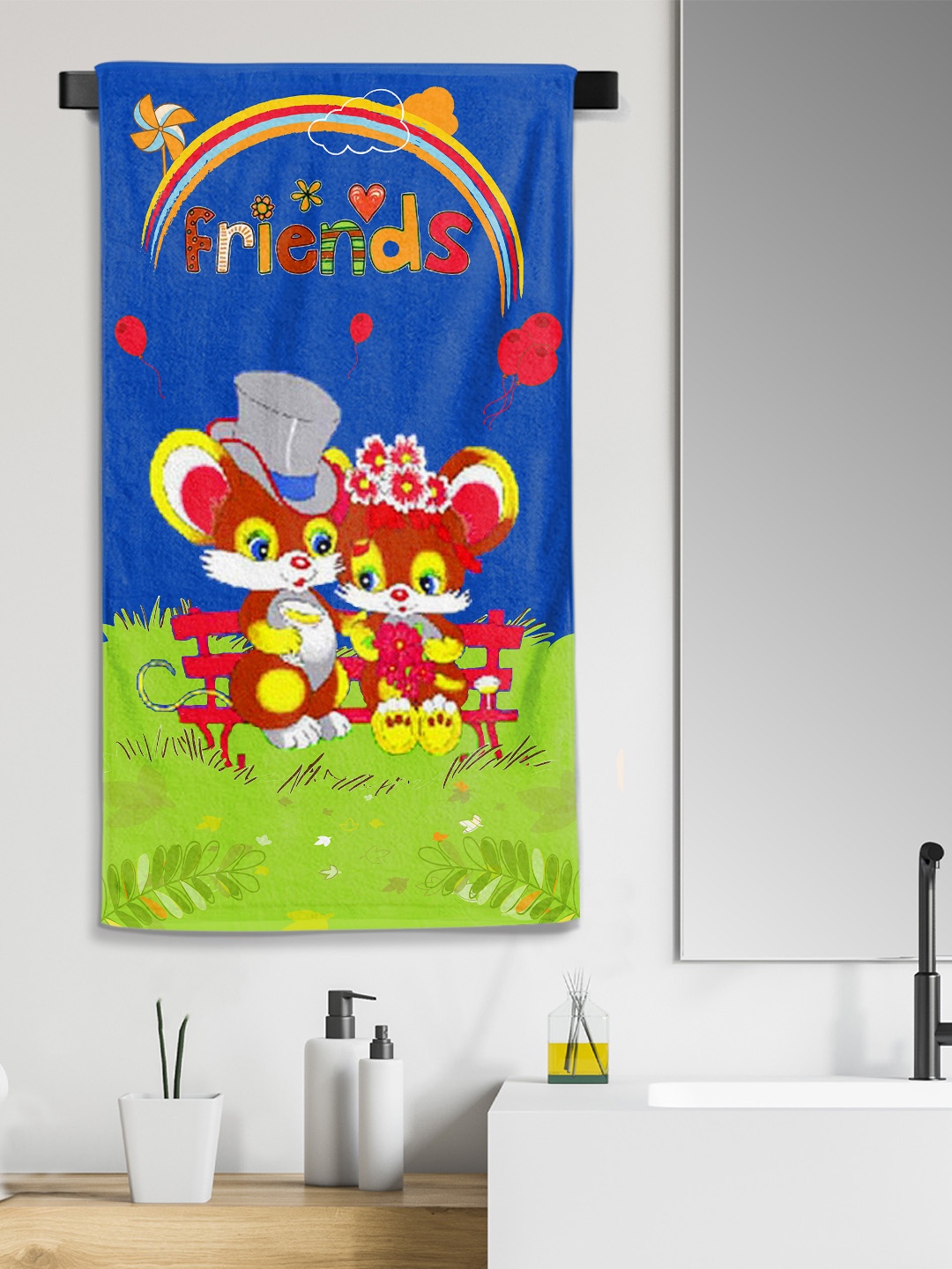 

YK Kids Blue Friends Printed 300 GSM Small Cotton Bath Towel