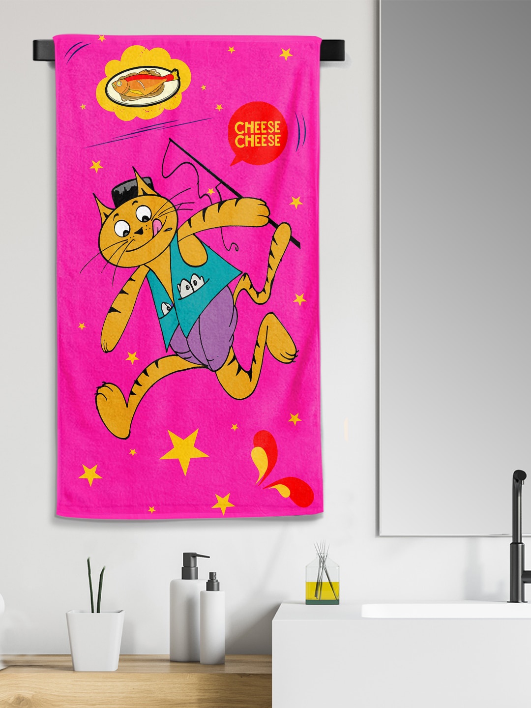 

YK Kids Kids Pink Cheese Printed Small Cotton 300 GSM Bath Towel