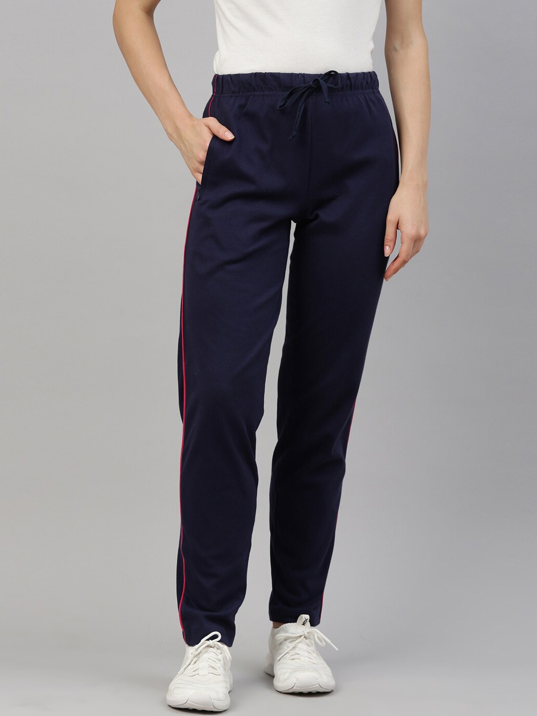 

GOLDSTROMS Women Navy Blue Solid Cotton Relaxed-Fit Track Pants