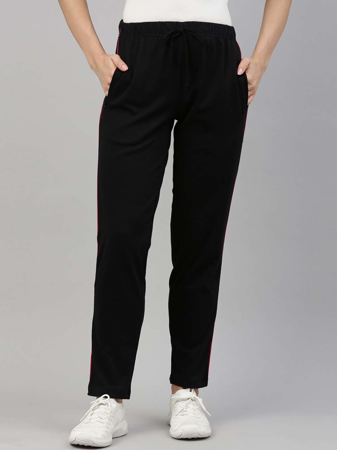 

GOLDSTROMS Women Black Solid Relaxed-Fit Cotton Yoga Track Pants