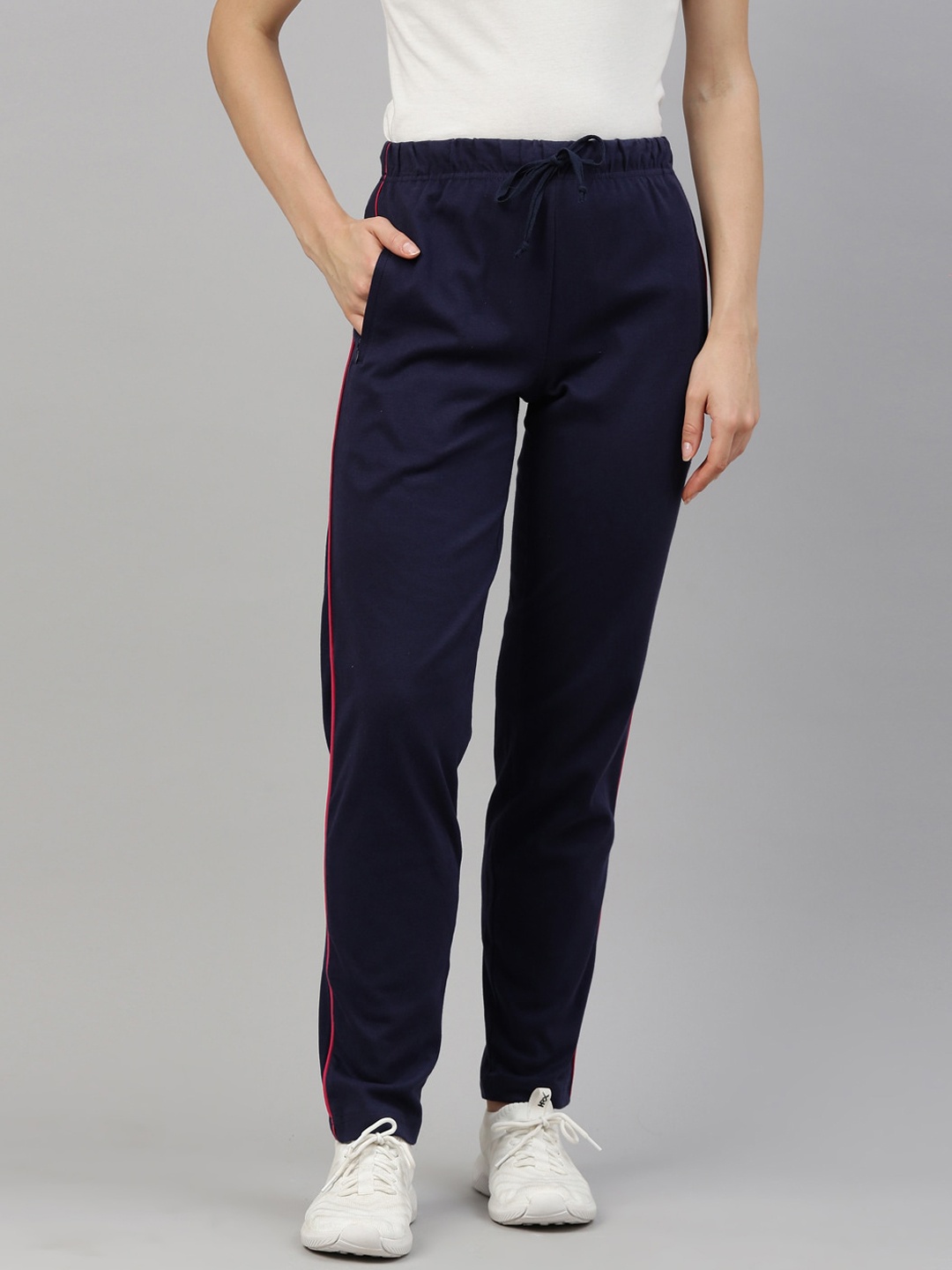 

GOLDSTROMS Women Navy Blue Solid Cotton Relaxed-Fit Track Pants