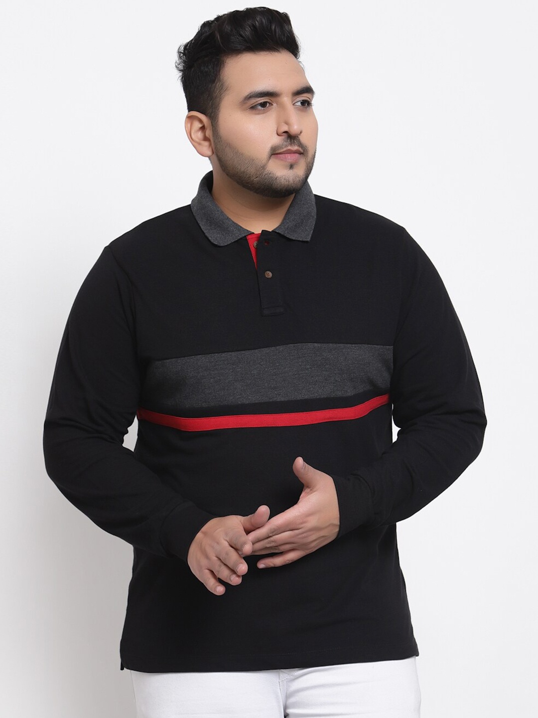 

Kalt Men Plus Size Black Polo Collar T-shirt