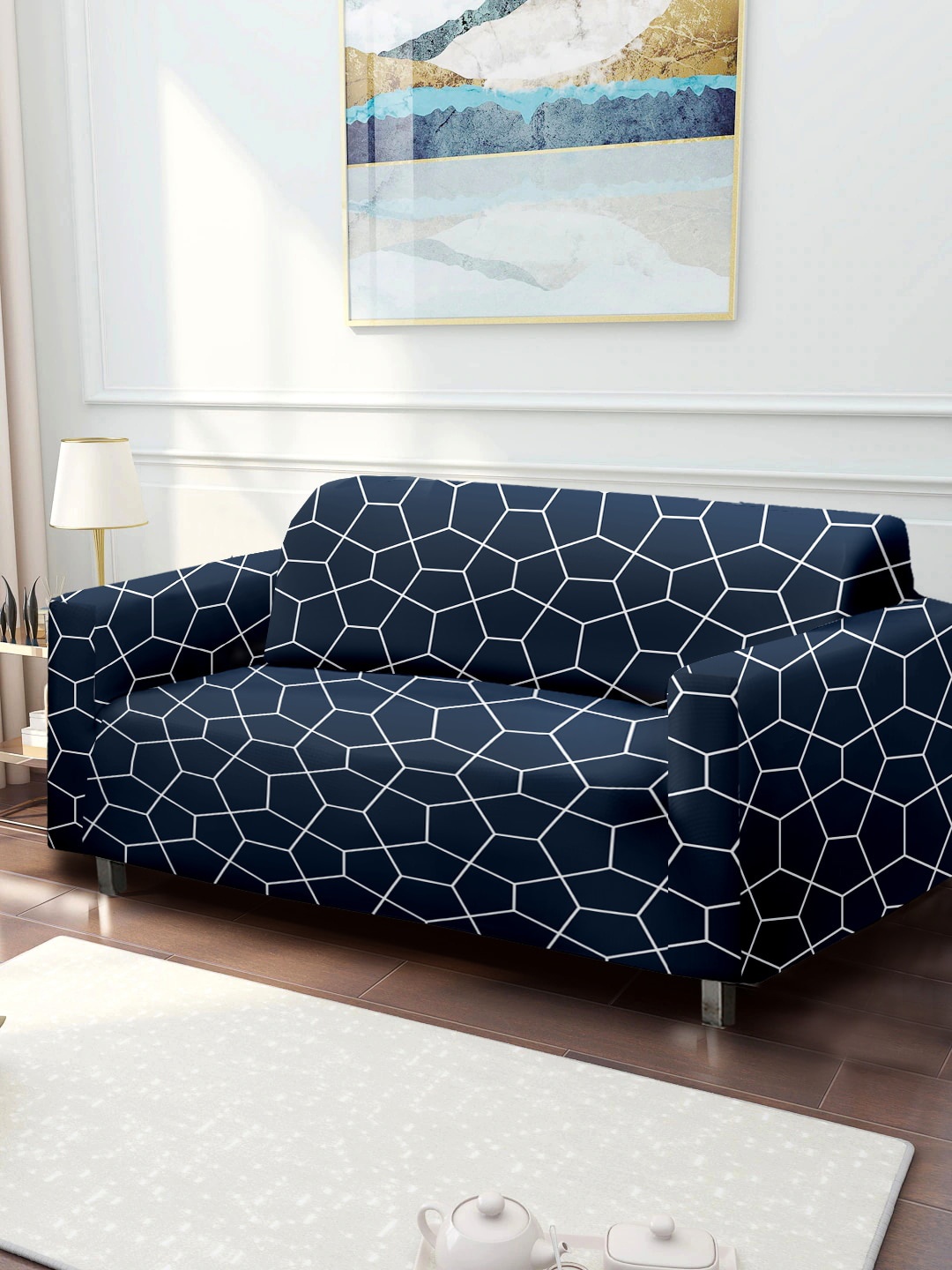 

Cortina Blue Printed 2-Seater Non Slip Sofa Covers
