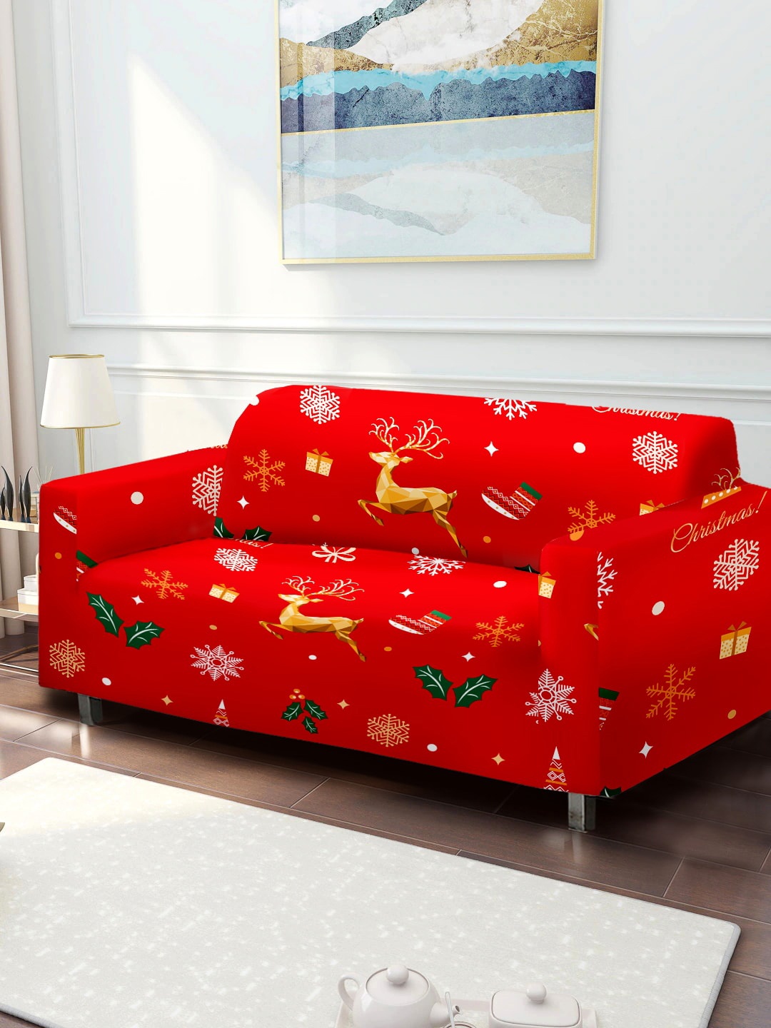 

Cortina Red Printed 2-Seater Stretchable Non-Slip Sofa Slipcover