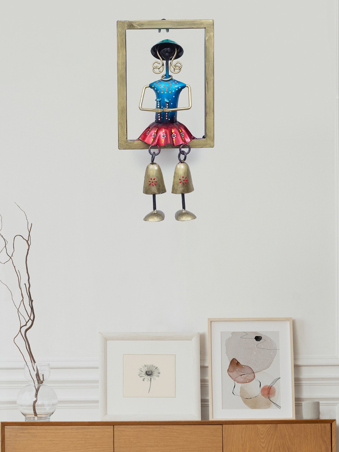 

Golden Peacock Gold-Toned & Blue Doll Playing Maracas Wall Decor