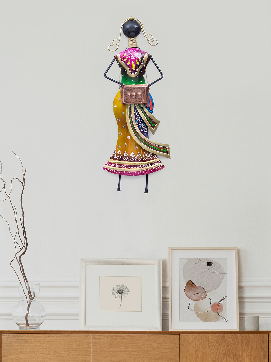 

Golden Peacock Multi-Coloured Lady Playing Harmonium Wall Decor