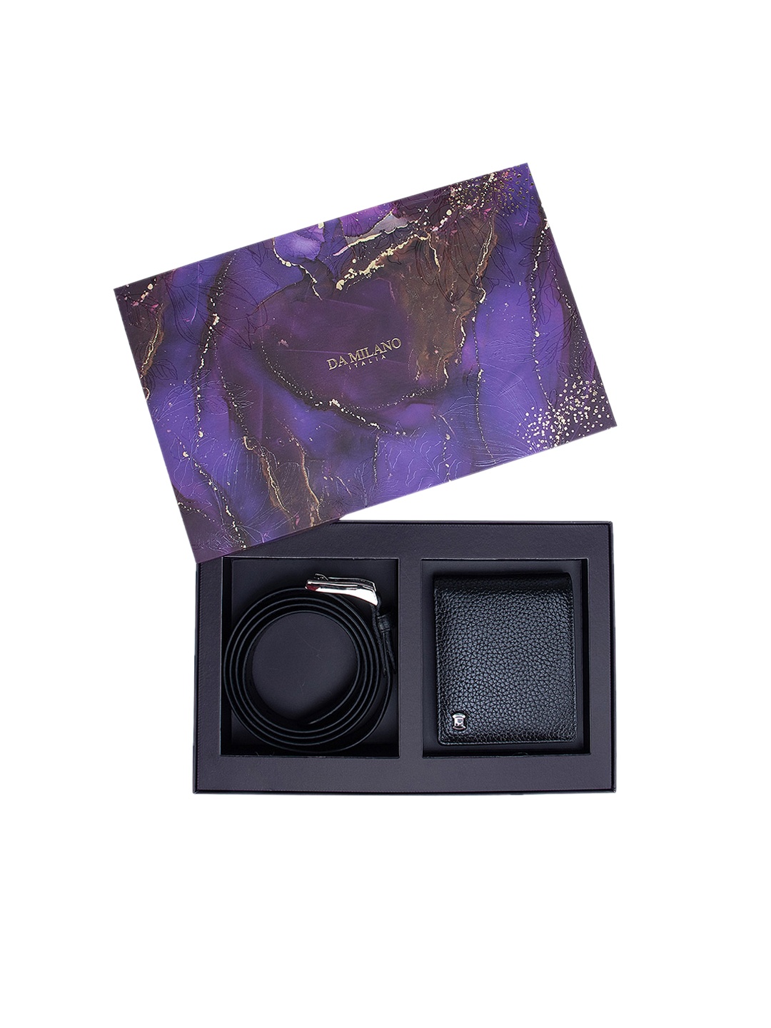 

Da Milano Men Black Leather Grainy Textured Wallet & Belt Accessory Gift Set