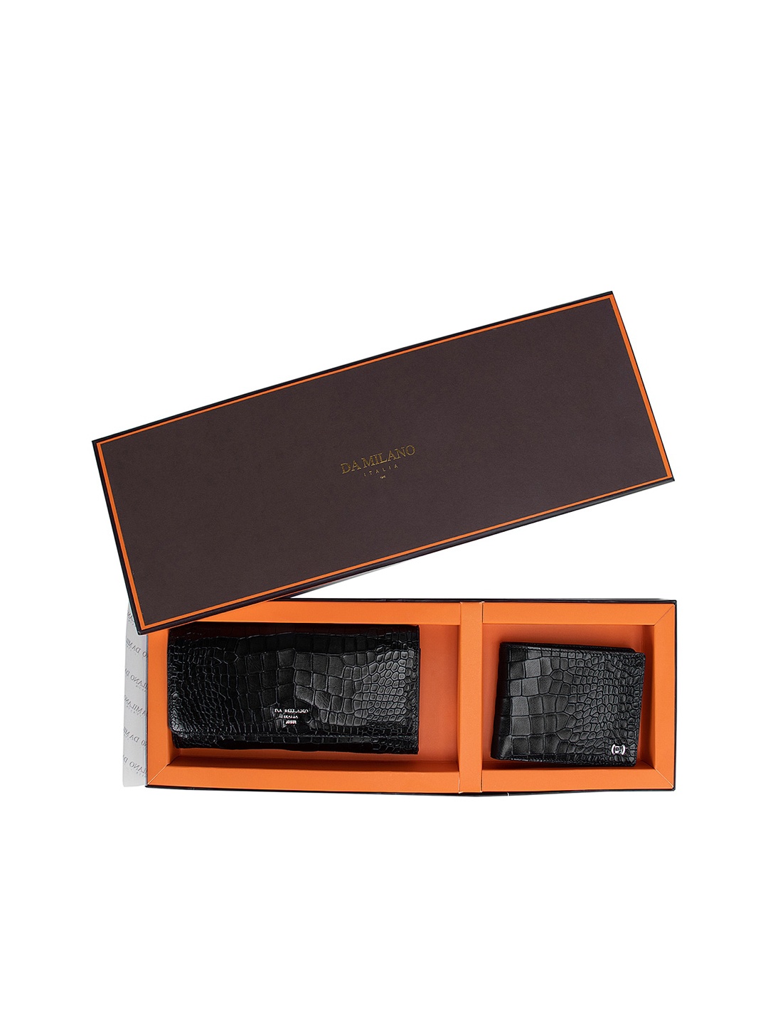 

Da Milano Italia Men & Women Black Leather Croc Textured Wallet Gift Set