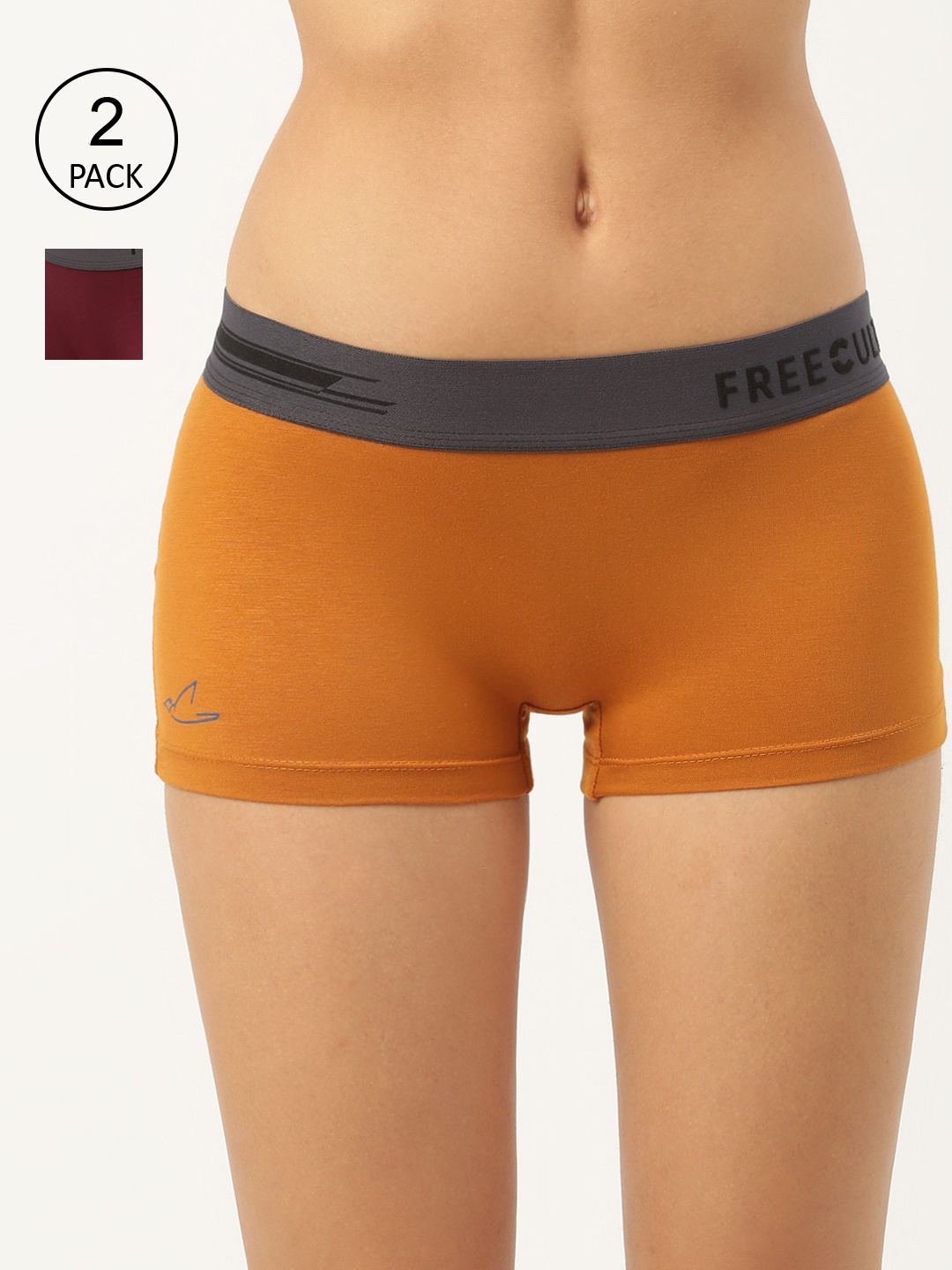 

FREECULTR Women Pack Of 2 Solid Boy Shorts, Yellow