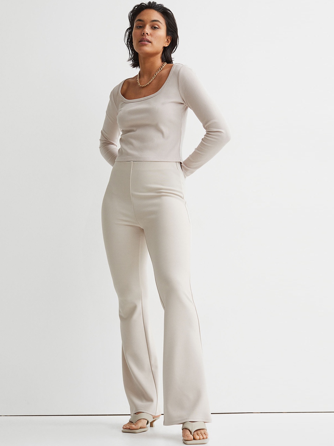

H&M Women Beige Flared Leggings
